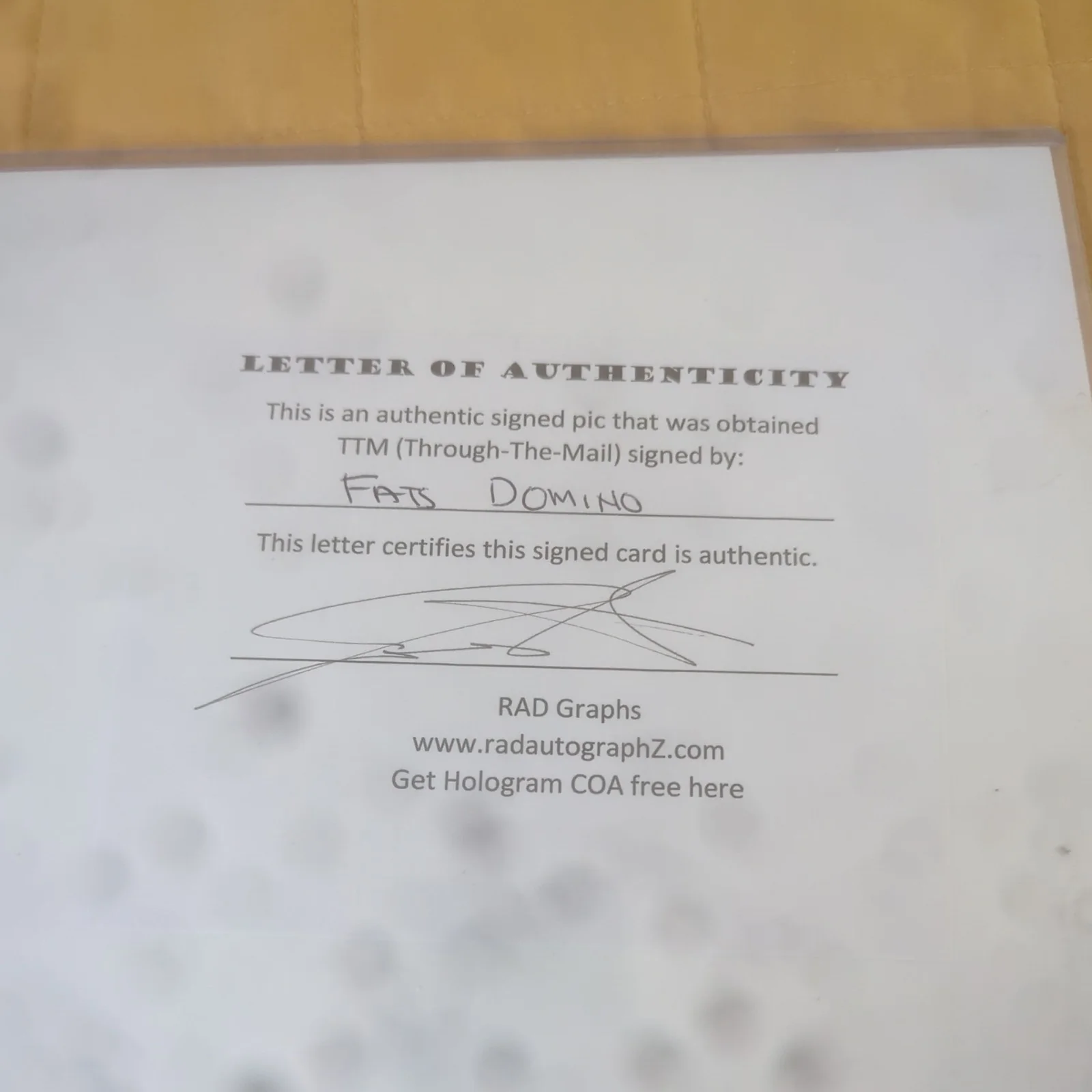 FATS DOMINO Autographed 8"x10" Studio Promo Photo Letter of Authenticity, изображение 5