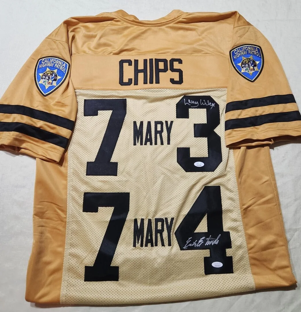 Erik Estrada & Larry Wilcox — Erik Estrada & Larry Wilcox Signed CHP CHiPs JERSEY Shirt Ponch Jon JSA COA