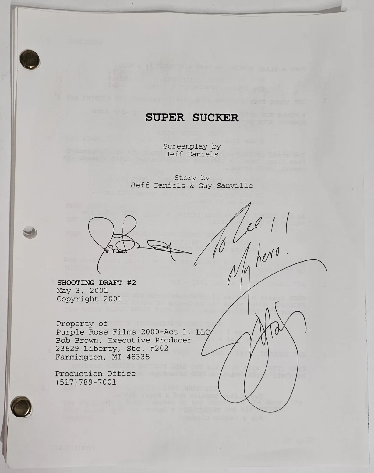 JEFF DANIELS — JEFF DANIELS of "The Martian", "Arachnophobia", "Speed" AUTOGRAPHED SCREENPLAY