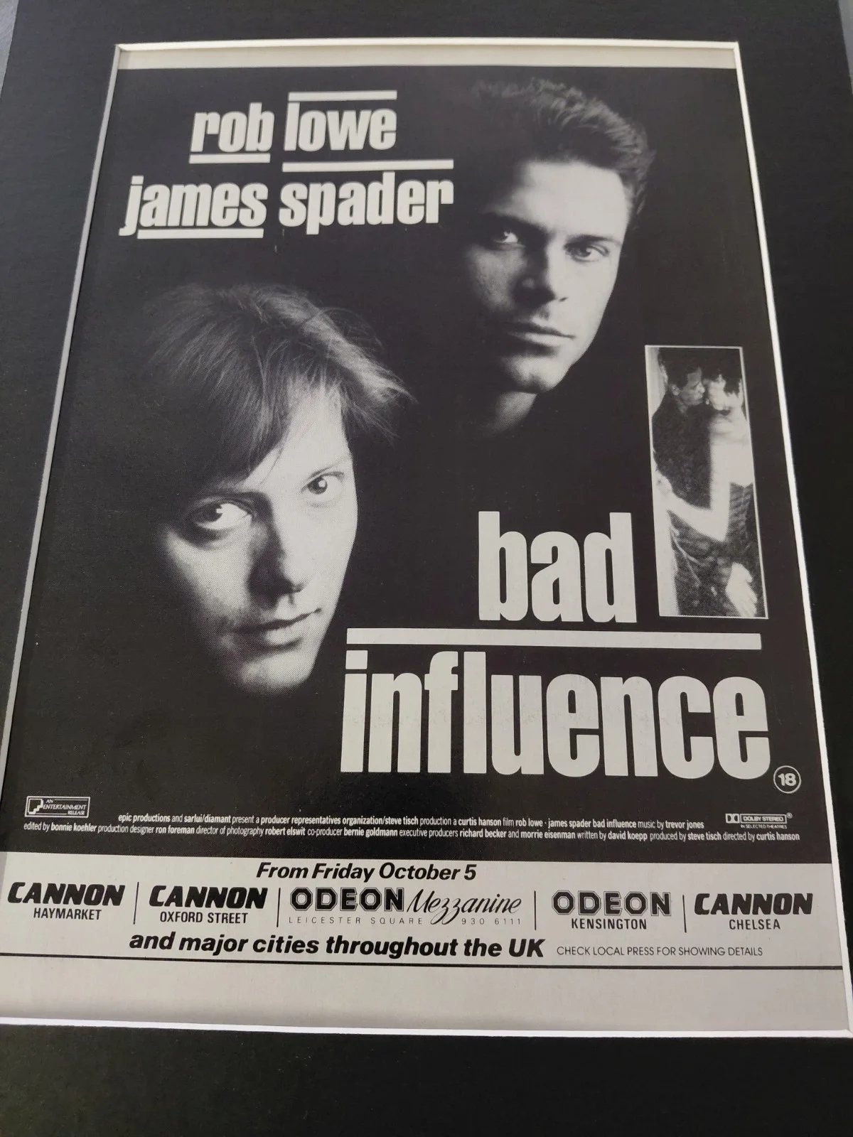 Bad Influence 1990 Promo Original Movie Advert Mounted 14x11", изображение 2