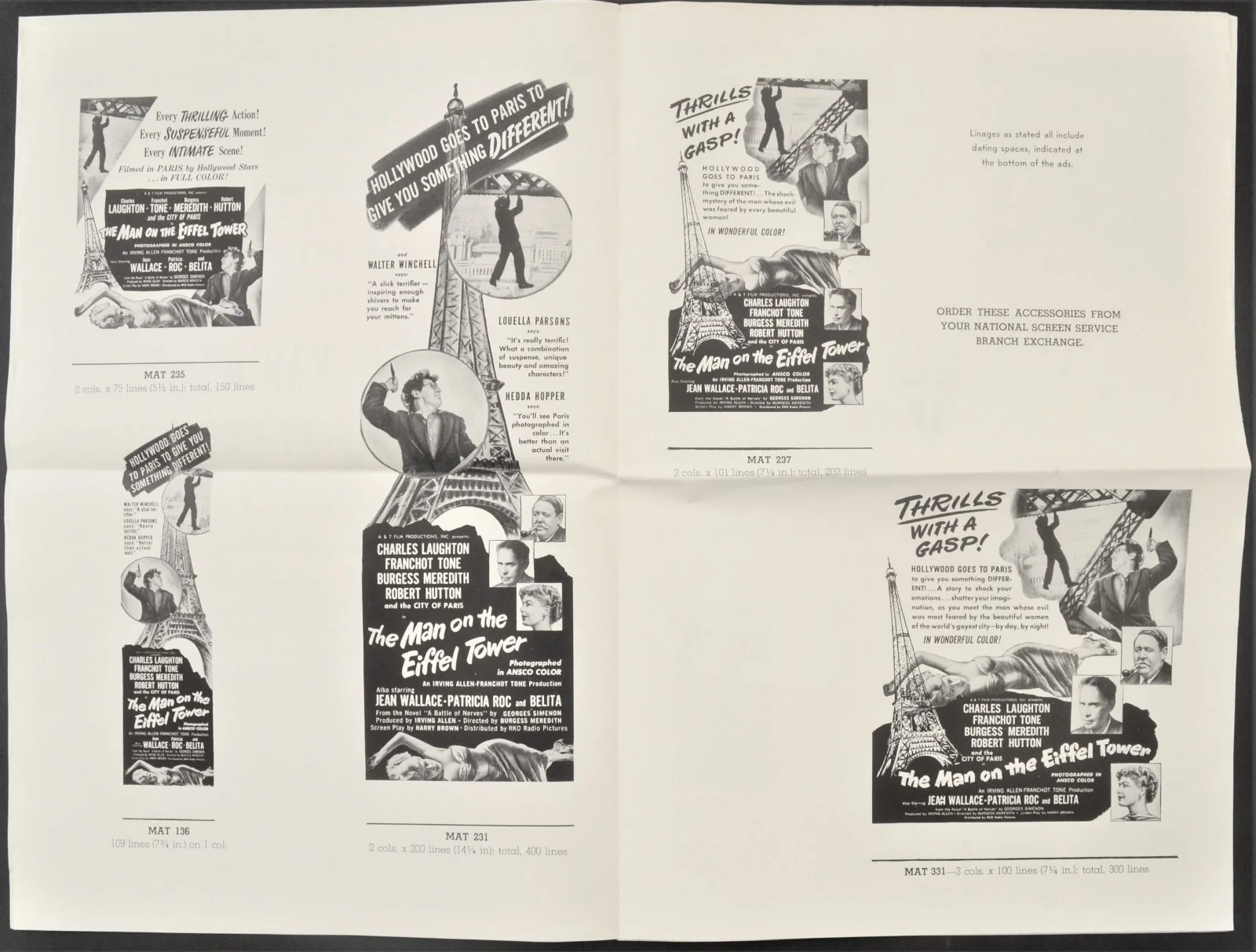 MAN ON THE EIFFEL TOWER 1949 Charles Laughton Franchot Tone SIMENON US PRESSBOOK, изображение 2