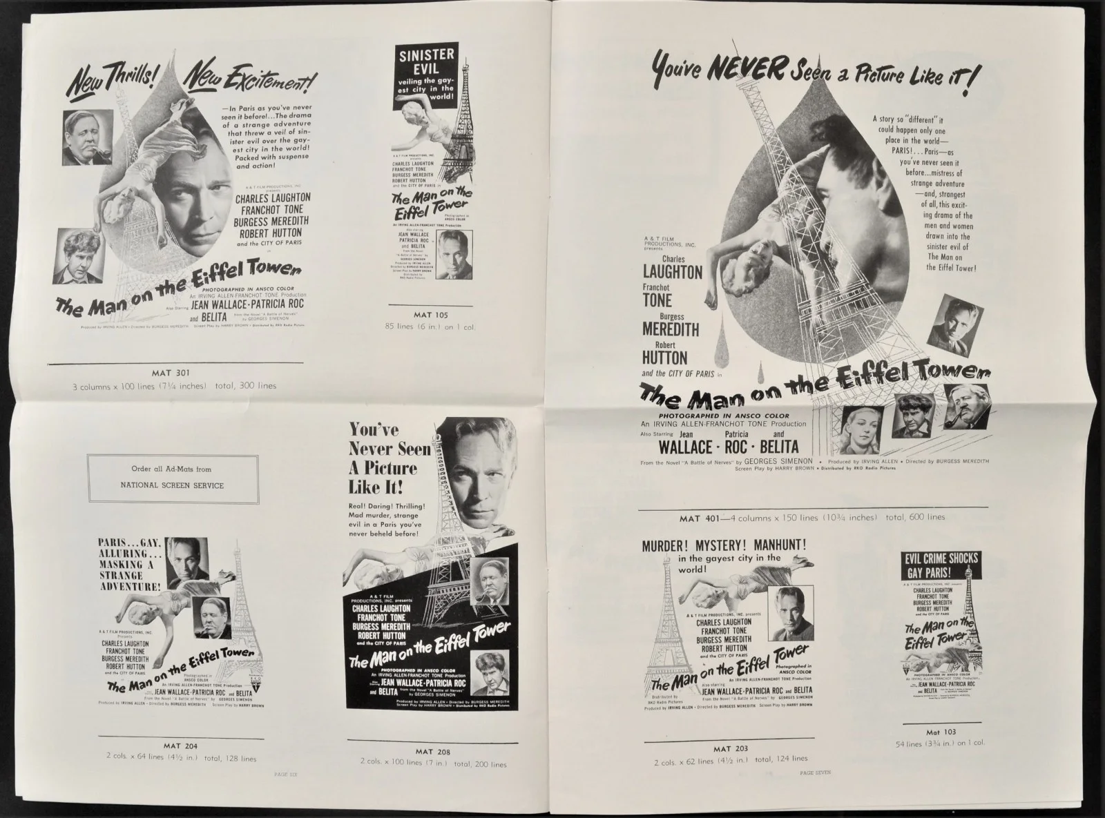 MAN ON THE EIFFEL TOWER 1949 Charles Laughton Franchot Tone SIMENON US PRESSBOOK, изображение 3