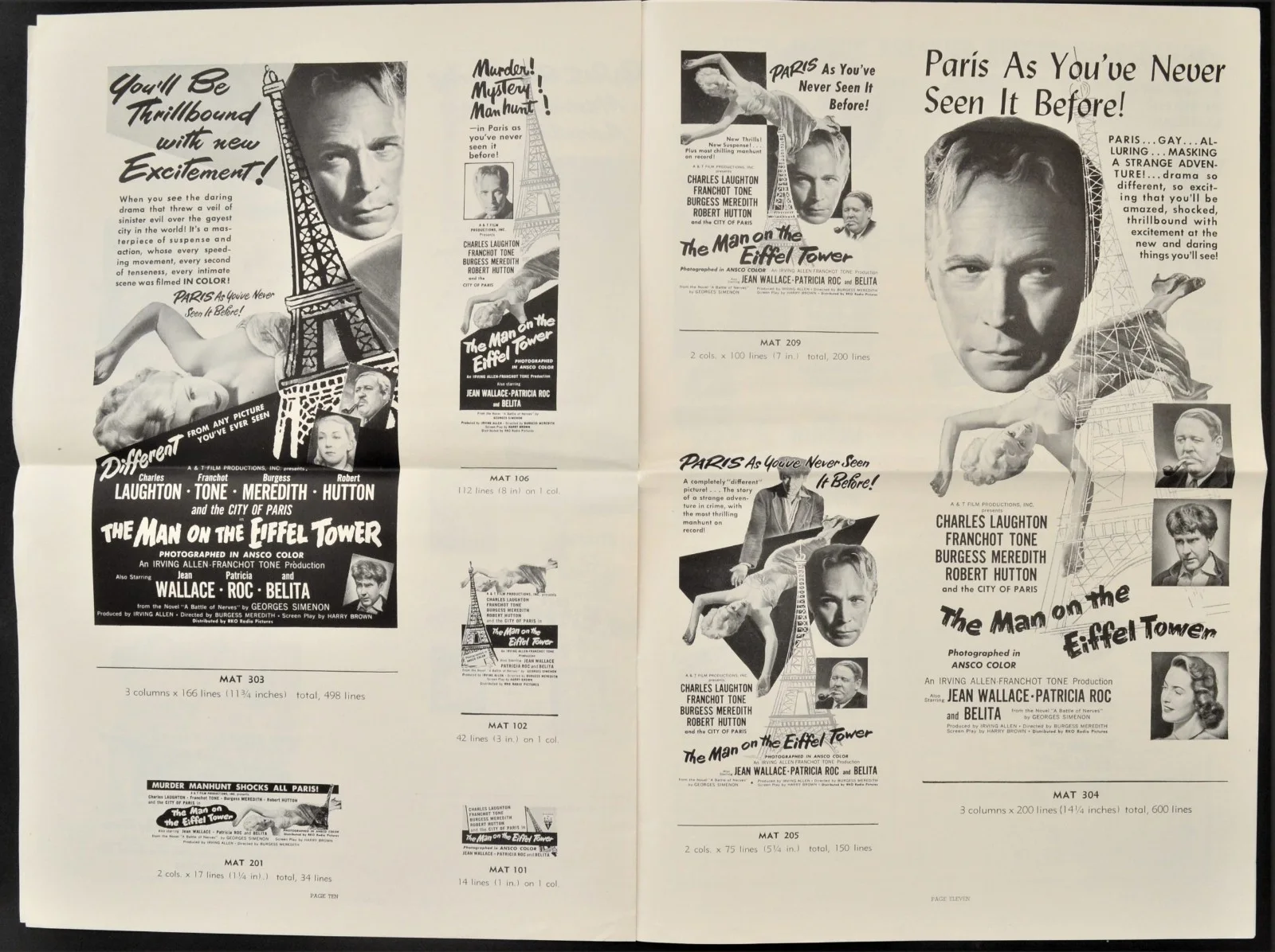 MAN ON THE EIFFEL TOWER 1949 Charles Laughton Franchot Tone SIMENON US PRESSBOOK, изображение 4