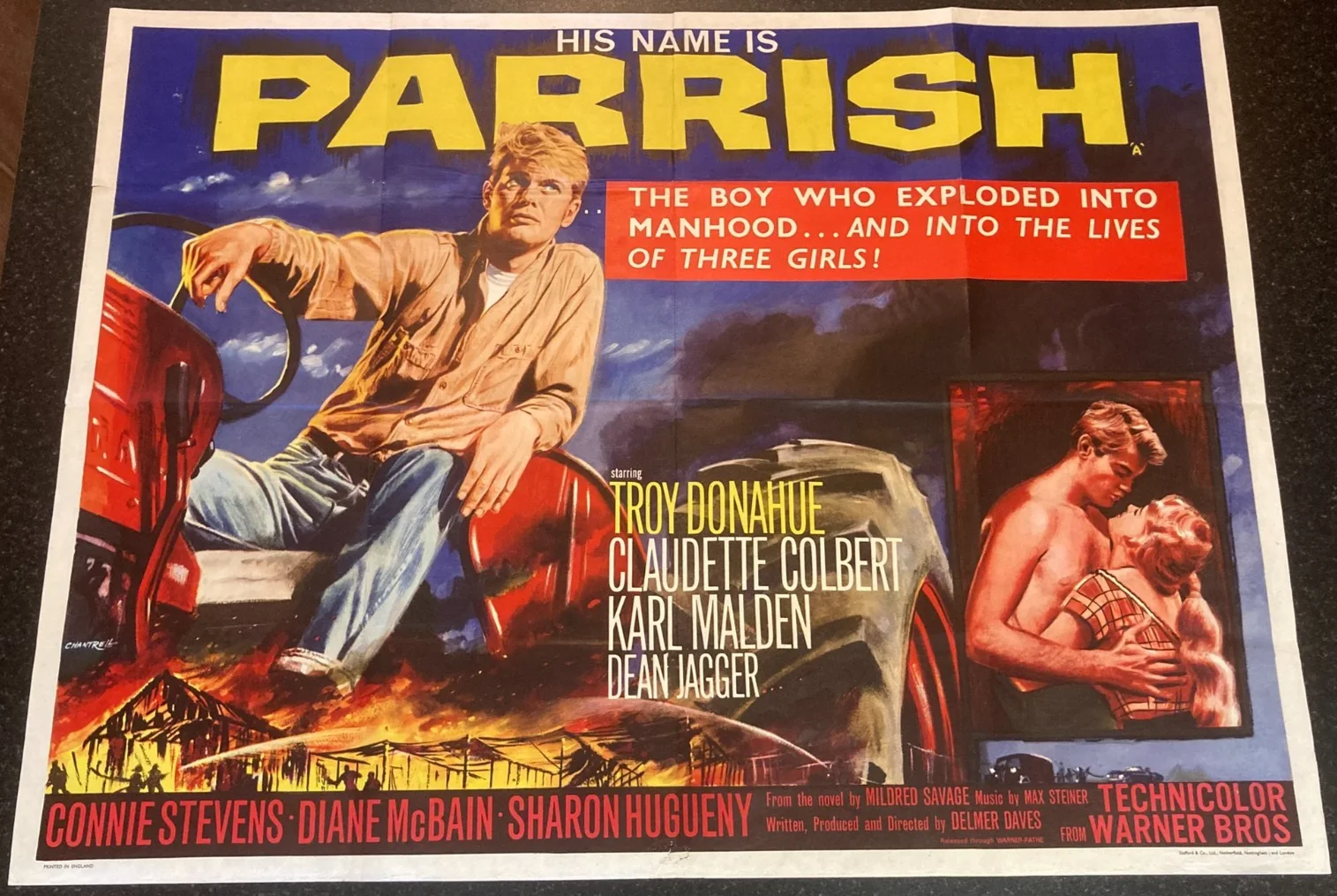 PARRISH 1961 Original Cinema UK Quad Movie POSTER Troy Donahue Chantrell, изображение 2