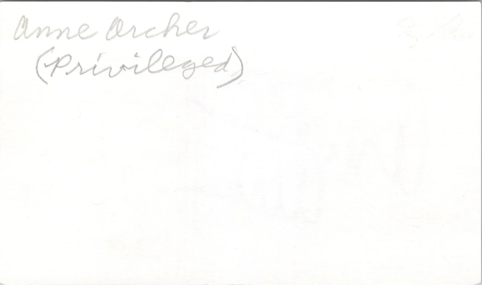 Anne Archer — Anne Archer Signed 3x5 Index Card Privileged Autographed, image 2