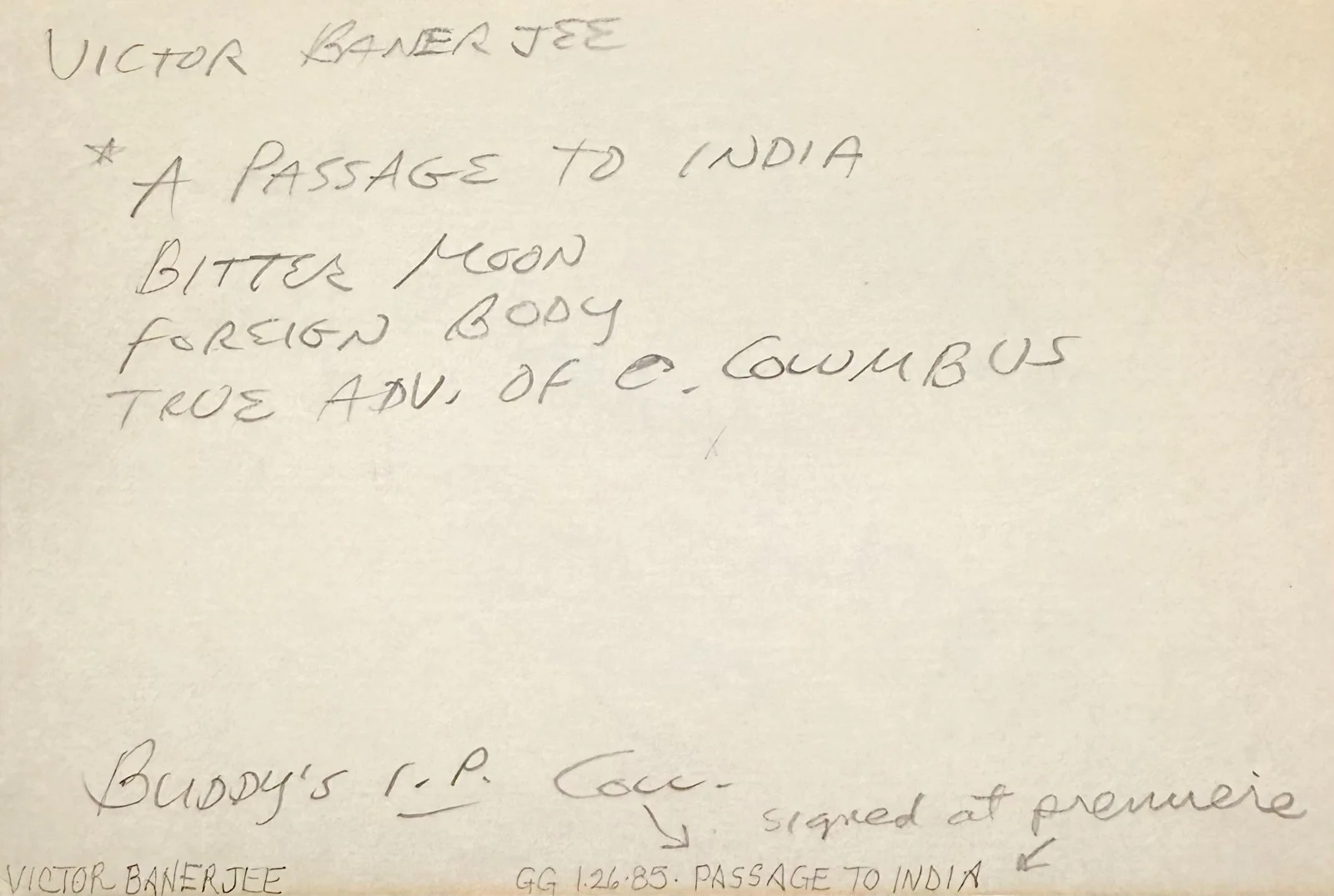 Victor Banerjee — VICTOR BANERJEE Signed Autographed 4"x 6" INDEX CARD Aakrosh A Passage to India, изображение 4