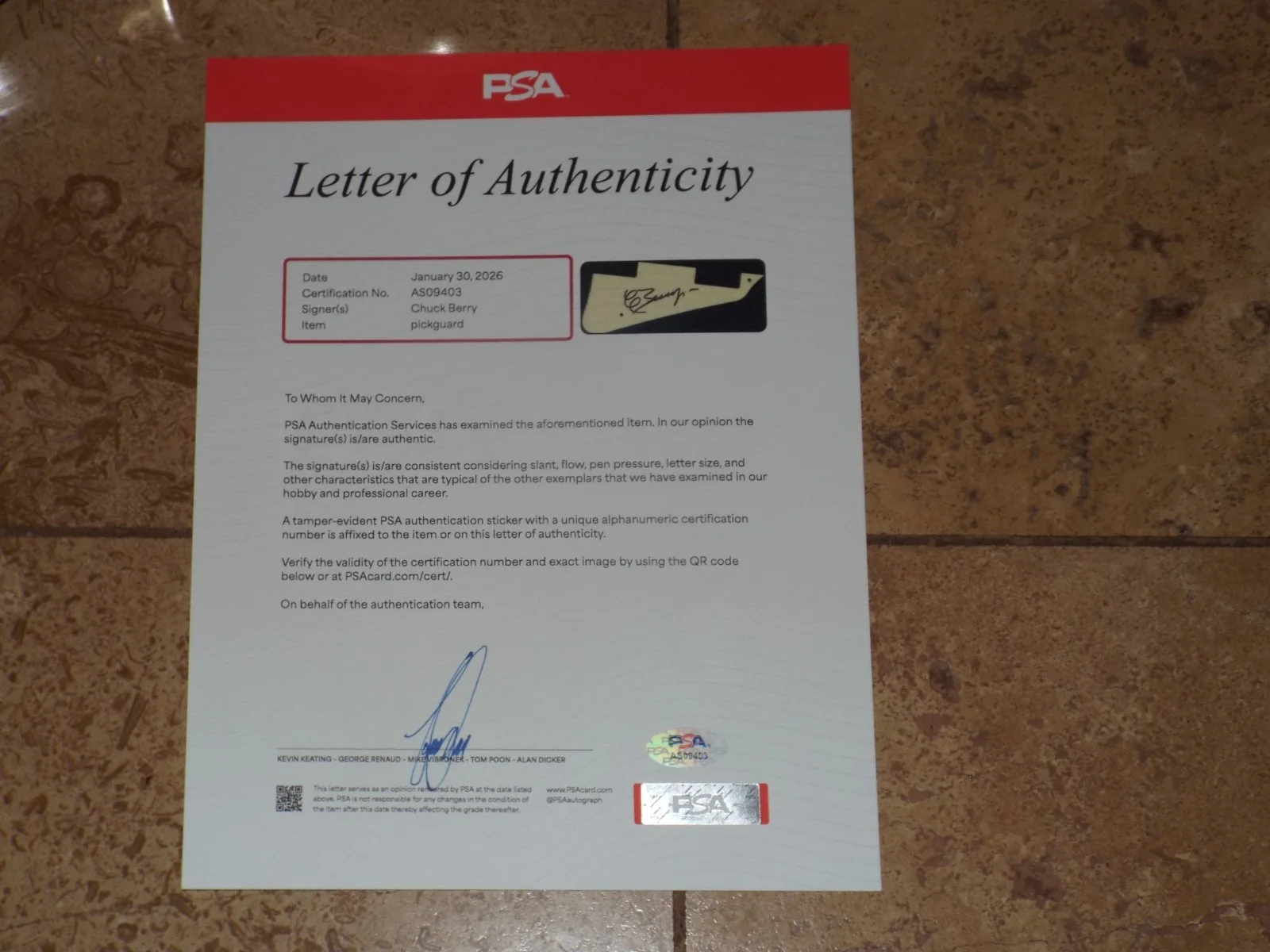 Chuck Berry PSA certified LOA COA Authentic signed autographed guitar RARE, image 2