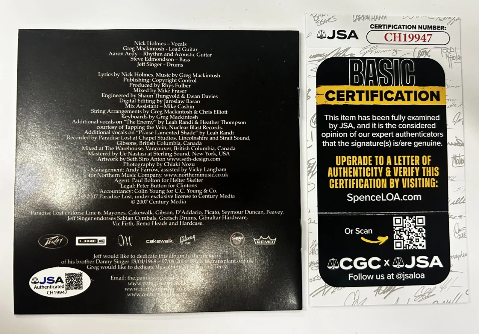 Paradise Lost CD Booklet Signed by Four Members Auto Autograph JSA COA, image 2