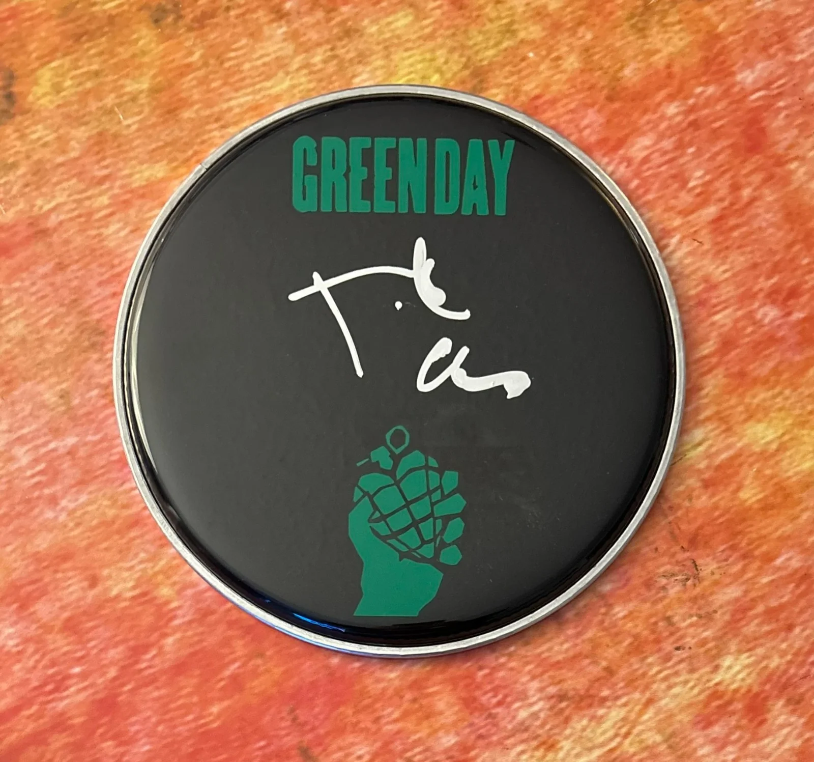 GFA Green Day Band Drummer * TRE COOL * Signed New 10" Drumhead COA, image 2