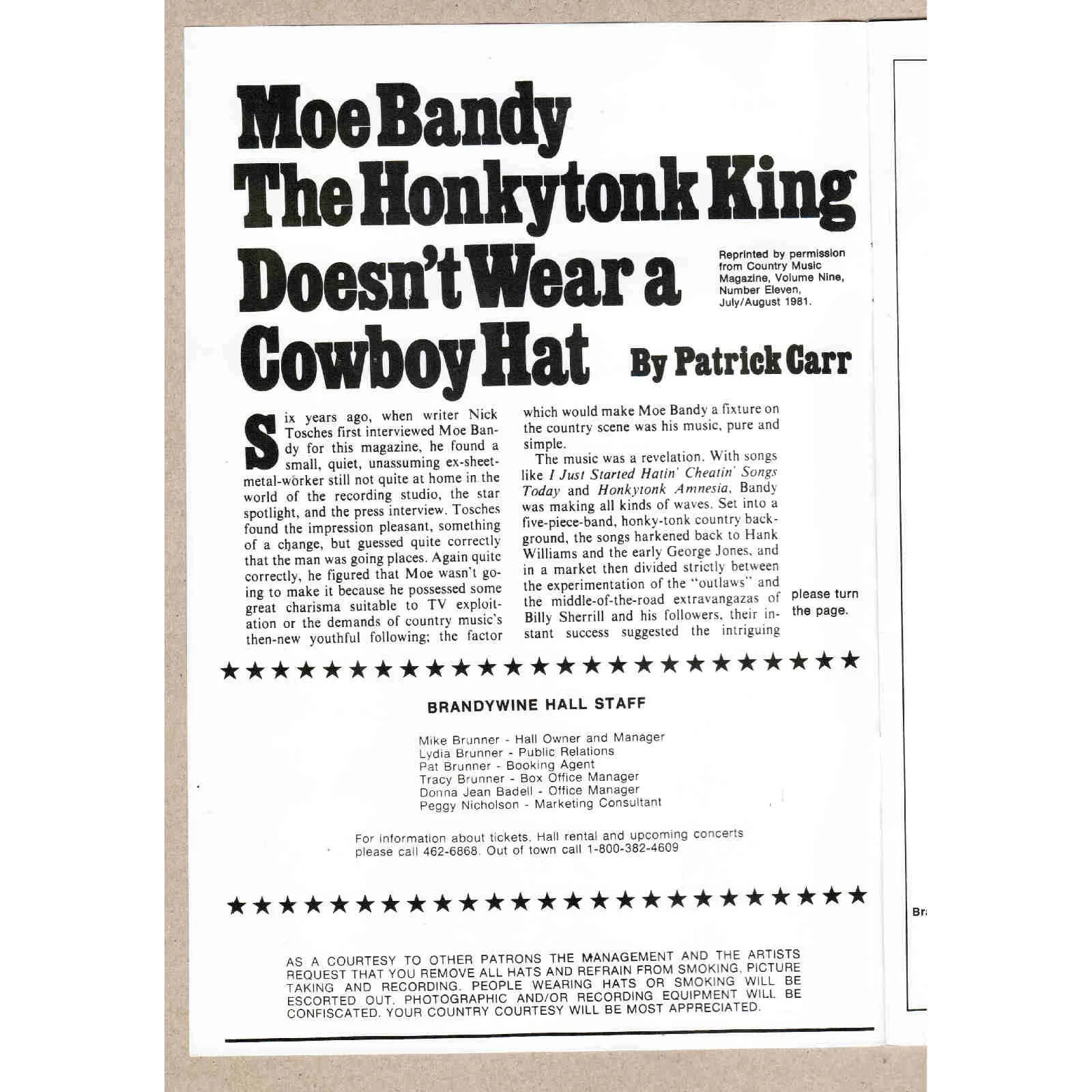 1981 Moe Brandy Signed Autograph Concert Program Brandywine Hall Greenfield VTG, image 3