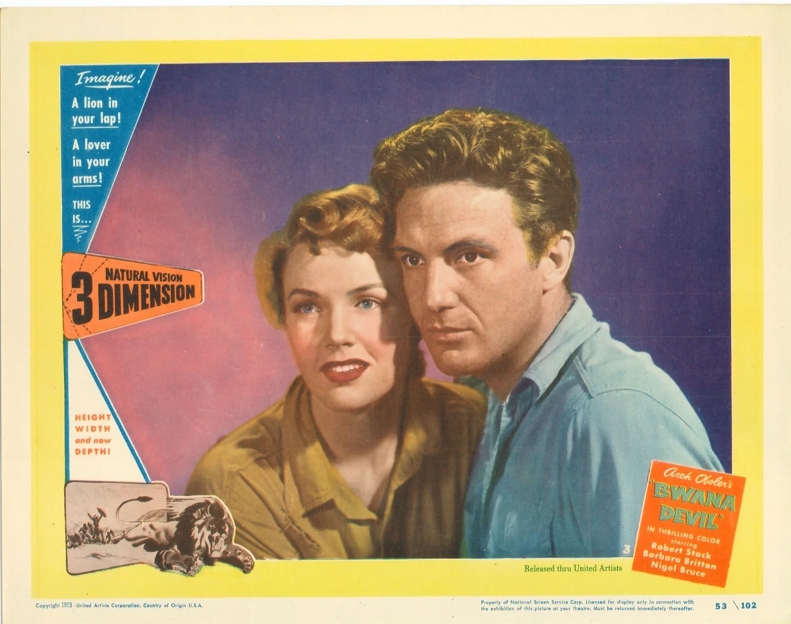 Bwana Devil 2x ORIGINAL US Lobby Cards Robert Stack Barbara Britton 1953, image 2