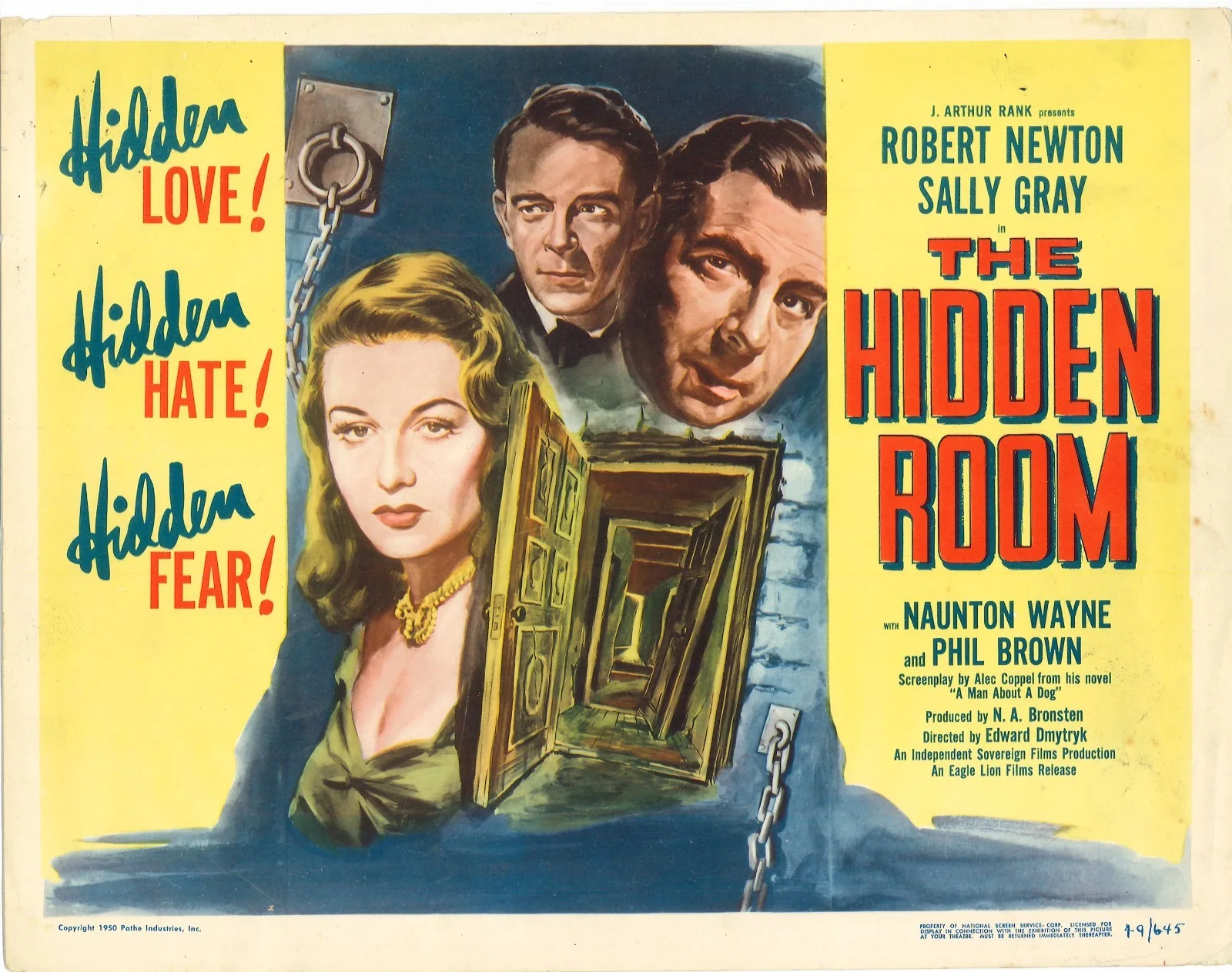 The Hidden Room 2x ORIGINAL US Lobby Cards Robert Newton Edward Dmytryk 1949, image 2
