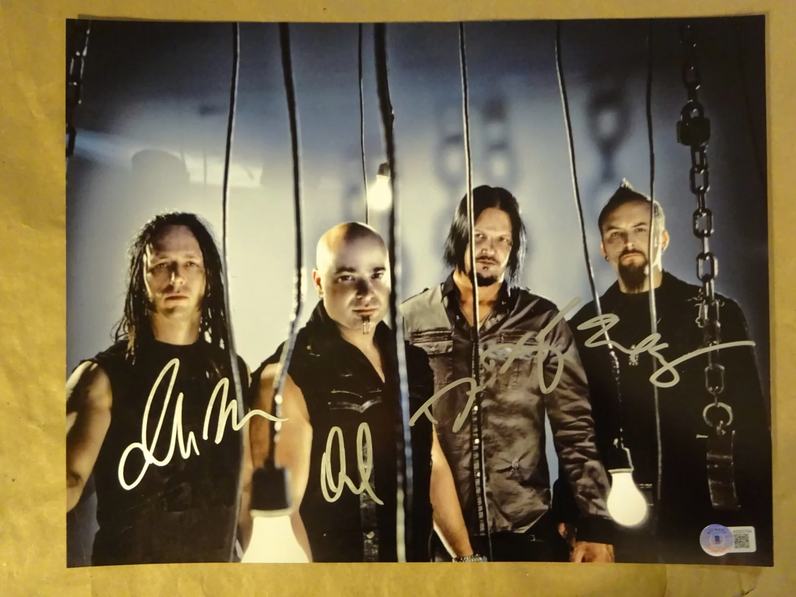 Autographed Disturbed 11"x14" Photo Signed By 4 Complete Beckett COA LOA Draiman, image 2