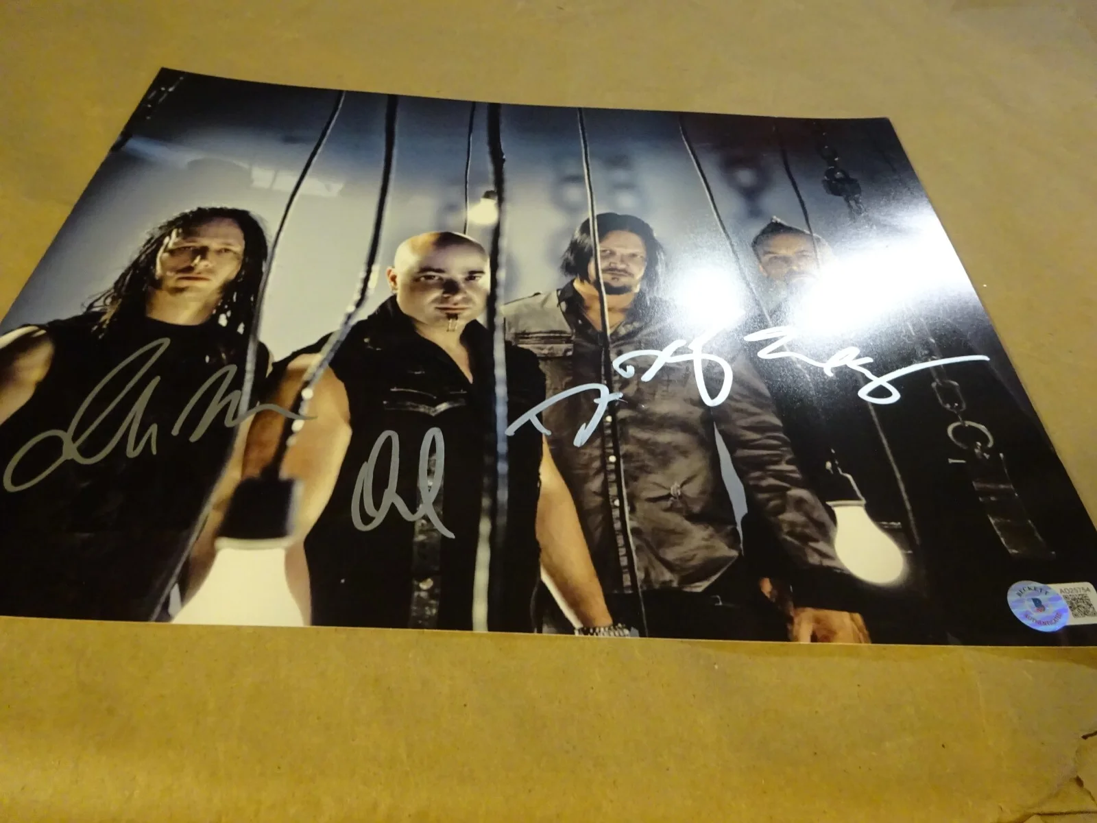 Autographed Disturbed 11"x14" Photo Signed By 4 Complete Beckett COA LOA Draiman, image 3