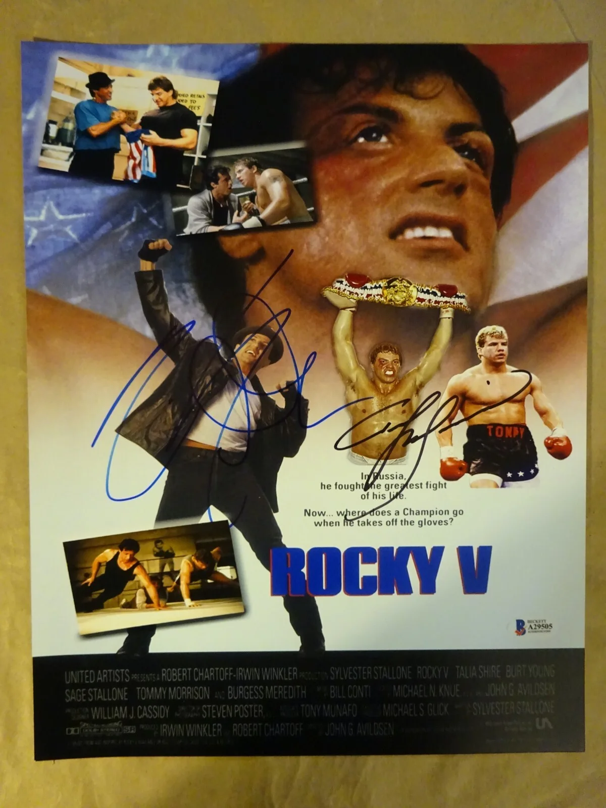 Sylvester Stallone, Tommy Morrison — Sylvester Stallone & Tommy Morrison Signed 11"x14" Photo Rocky V Beckett BAS COA, image 2