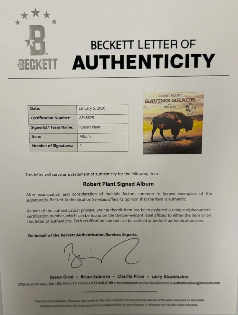 Robert Plant Signed Saving Grace Vinyl Lp Album Authentic Autograph Beckett LOA, изображение 2