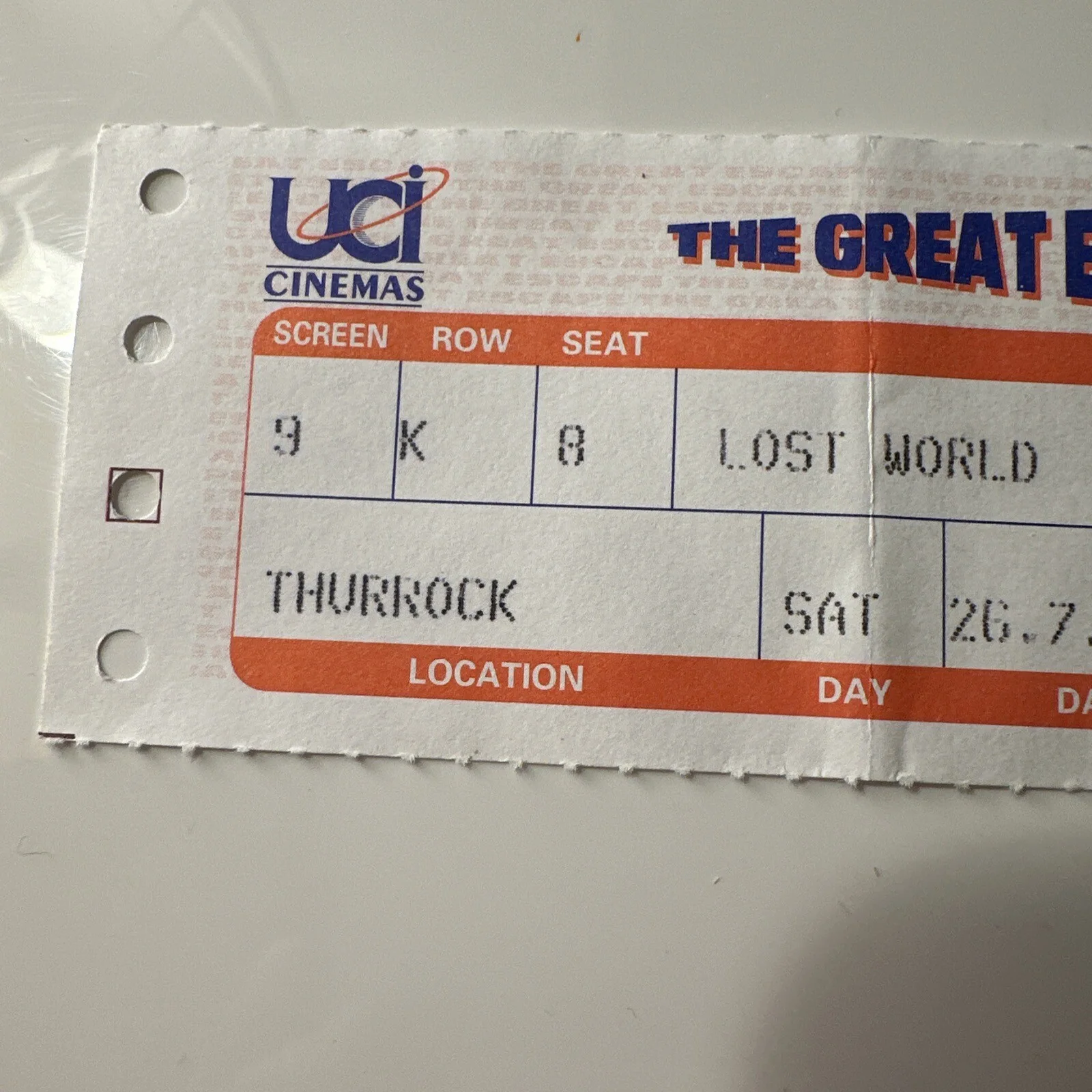 Vintage Jurassic Park LOST WORLD Original UCI Cinemas Ticket Stub 1997 UK, изображение 2