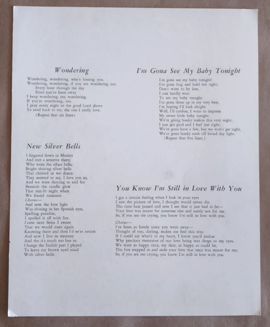 Webb Pierce- Signed Photograph 8" X 10" Lyrics on back, image 4