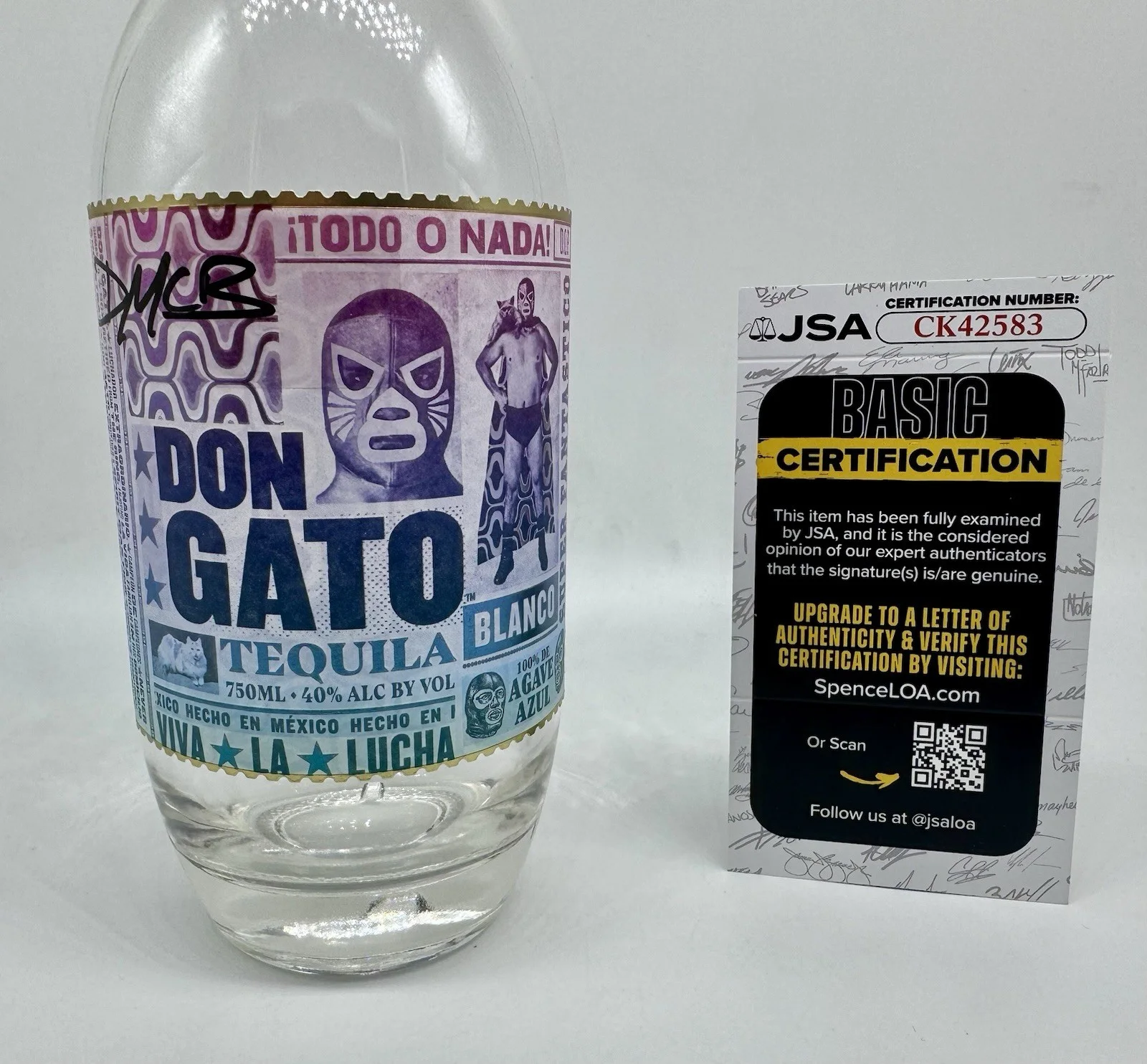 DANNY MCBRIDE — DANNY MCBRIDE HAND SIGNED AUTOGRAPH EMPTY DON GATO TEQUILA BOTTLE +JSA COA, image 2
