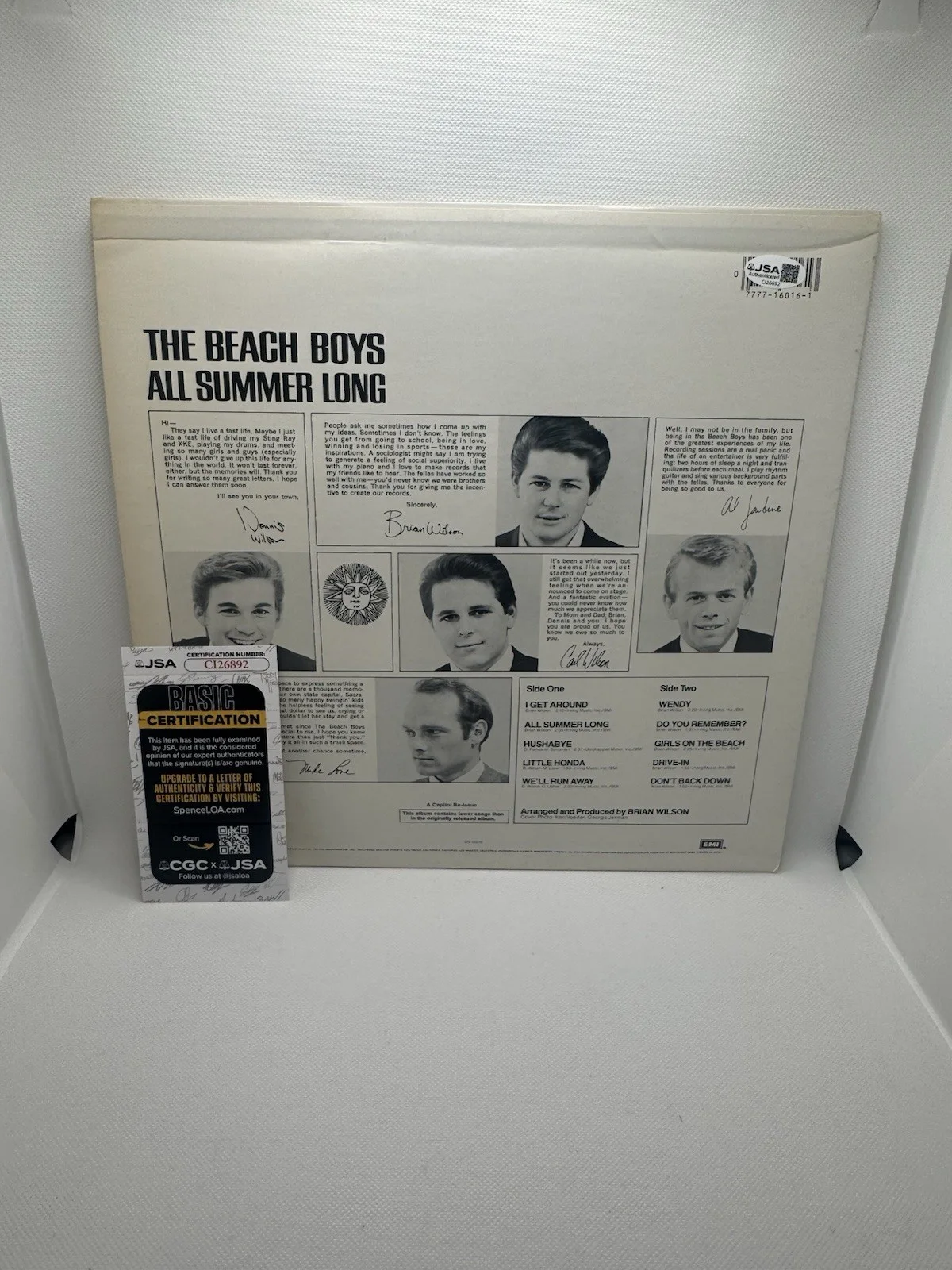 MIKE LOVE SIGNED VINYL ALL SUMMER LONG BEACH BOYS AUTOGRAPH JSA COA RECORD LP, изображение 2