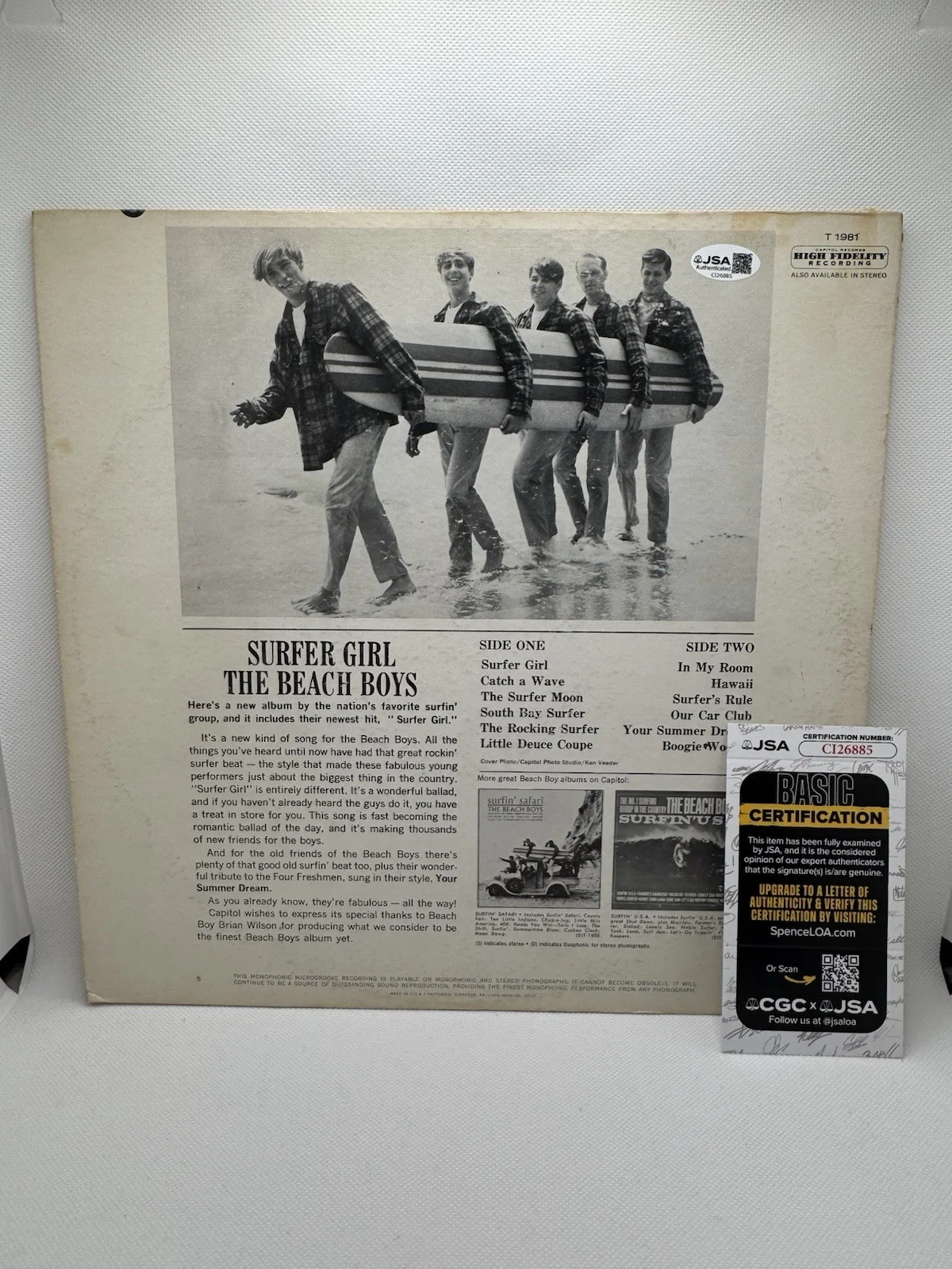 MIKE LOVE SIGNED VINYL SURFER GIRL BEACH BOYS AUTOGRAPH JSA COA RECORD LP, image 2