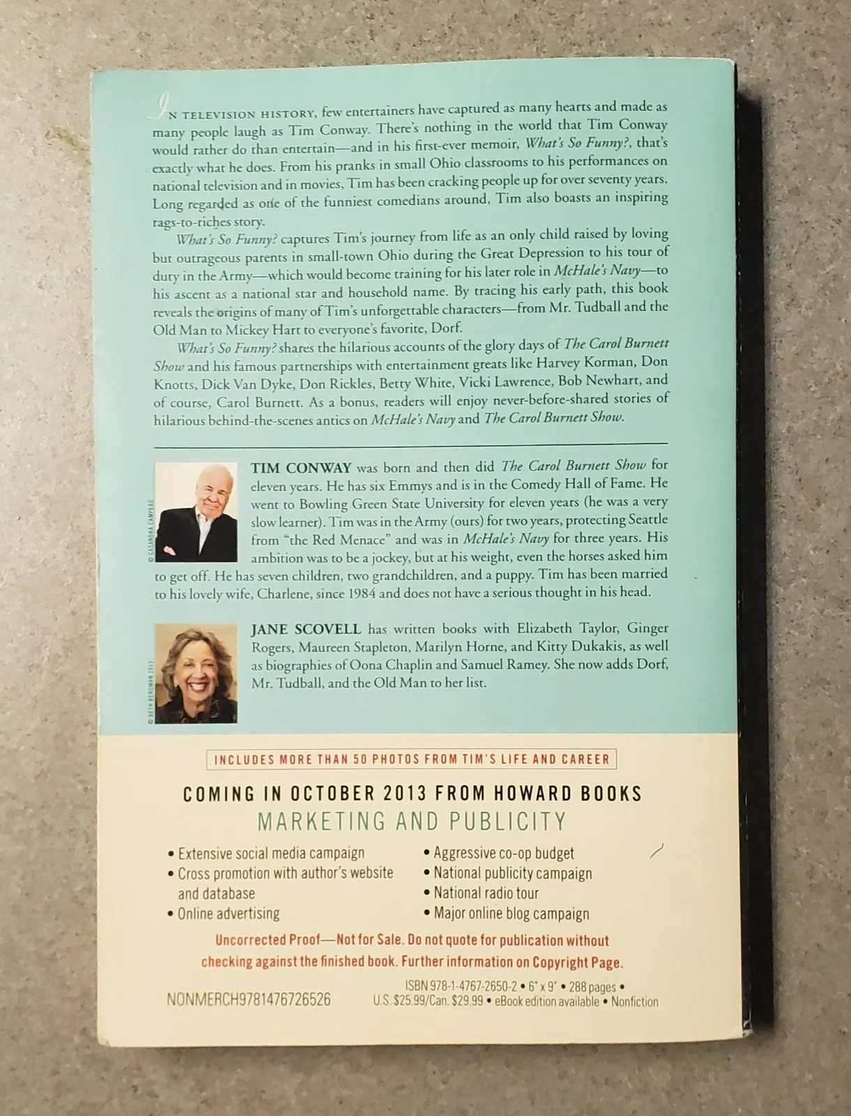 Tim Conway — Tim Conway Signed Book What’s So Funny First Ed Autographed ARC 2013 RARE, image 3