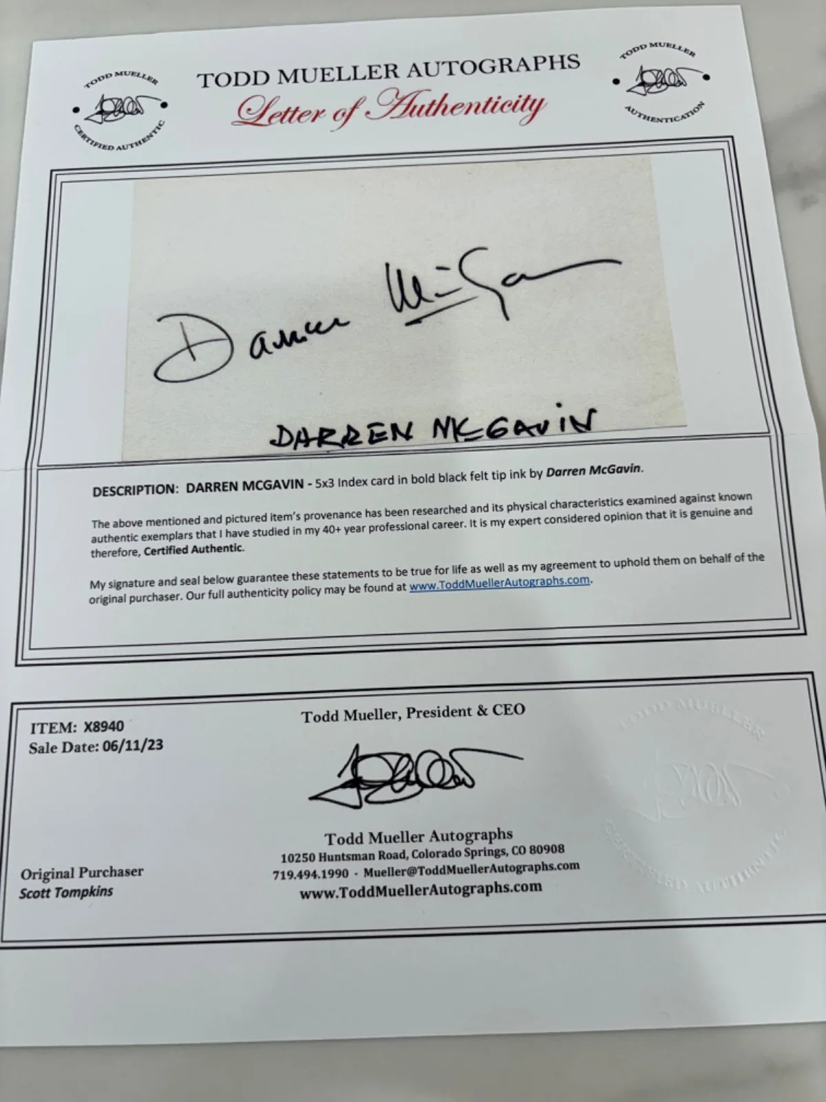 Darren mcgavin — Darren McGavin, A Christmas Story, signed 5x3 Index card, coa from Todd Mueller, изображение 2