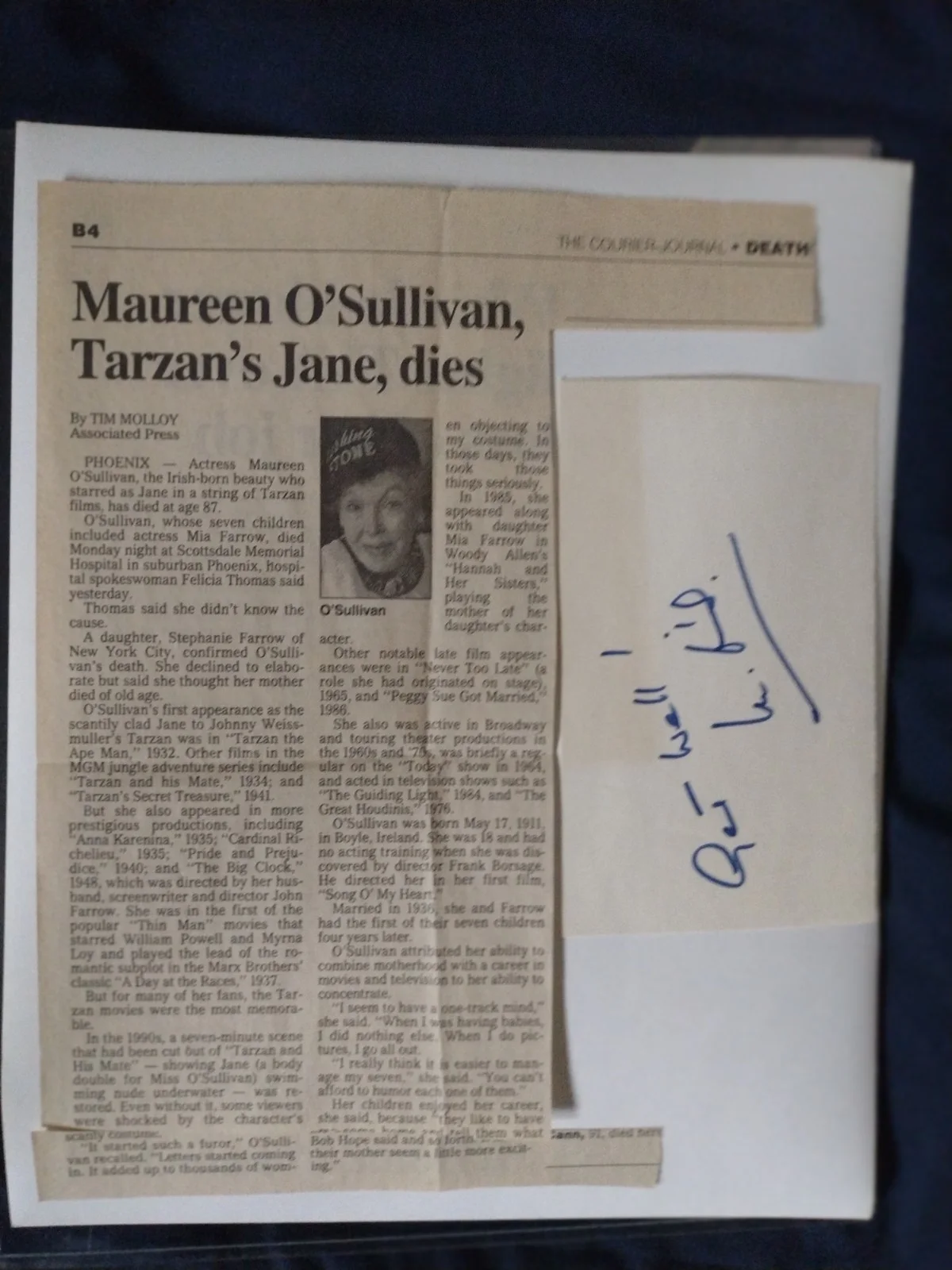 Autographed Inscribed 8x10 Photo of Maureen O'Sullivan w/ Return Envelope Jane, изображение 4