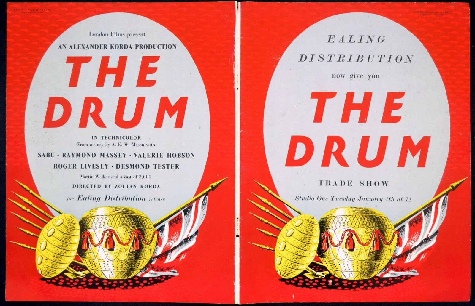 DRUM 1938 Sabu, Raymond Massey, Valerie Hobson Zoltan Korda TRADE ADVERT, изображение 2