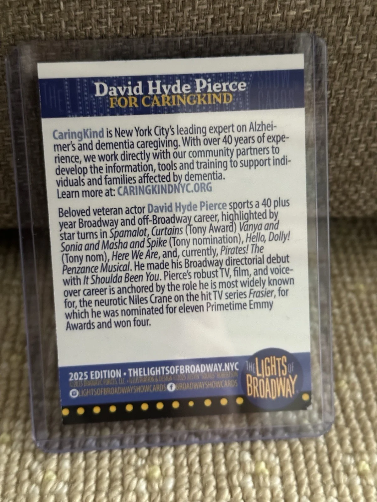 David Hyde Pierce Signed Lights Of Broadway Giving Back Trading Card, image 2