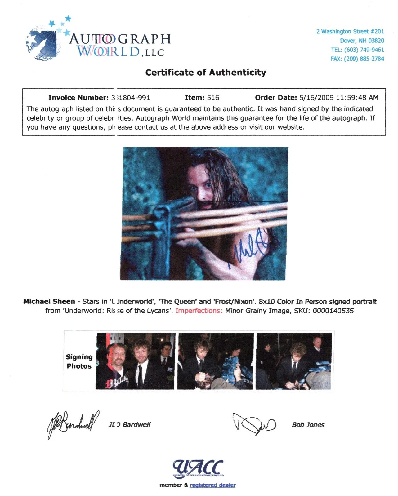 Michael Sheen — AUTOGRAPHED 8X10 SIGNED BY MICHAEL SHEEN IN UNDERWORLD: RISE OF THE LYCANS, изображение 2