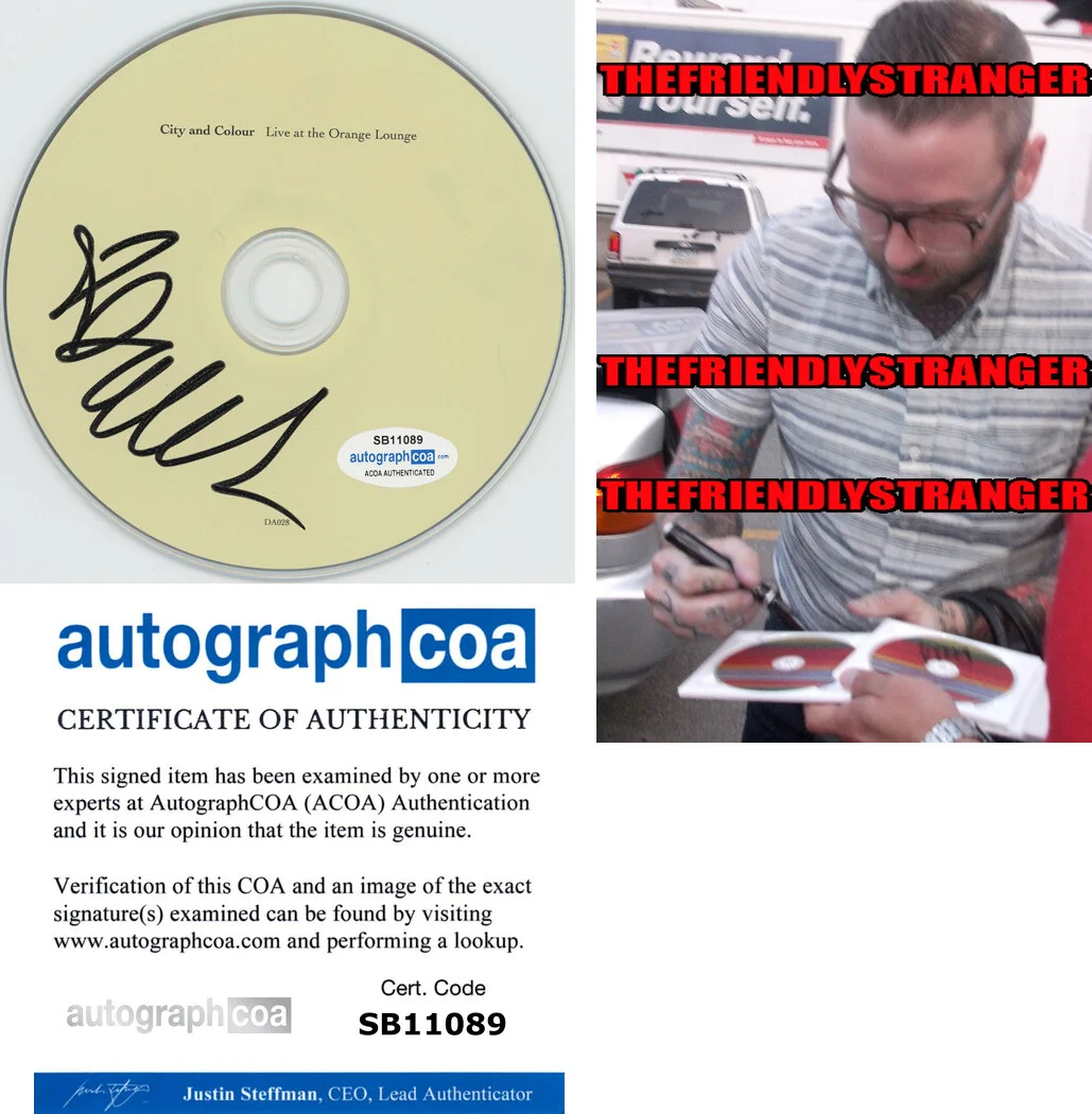 DALLAS GREEN City And Colour — Dallas Green CITY AND COLOUR signed "LIVE AT ORANGE LOUNGE" CD b Proof ACOA COA
