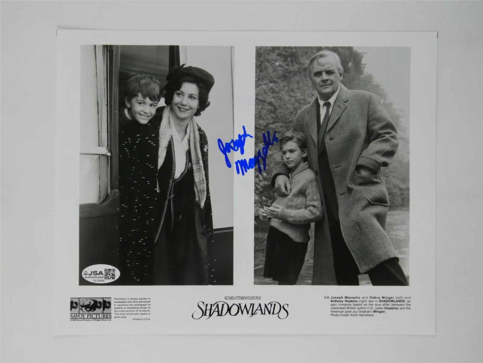 Joseph Mazzell — Joseph Mazzello Signed 8x10 Photo B&W Promo Shadowlands Autographed JSA COA, image 2