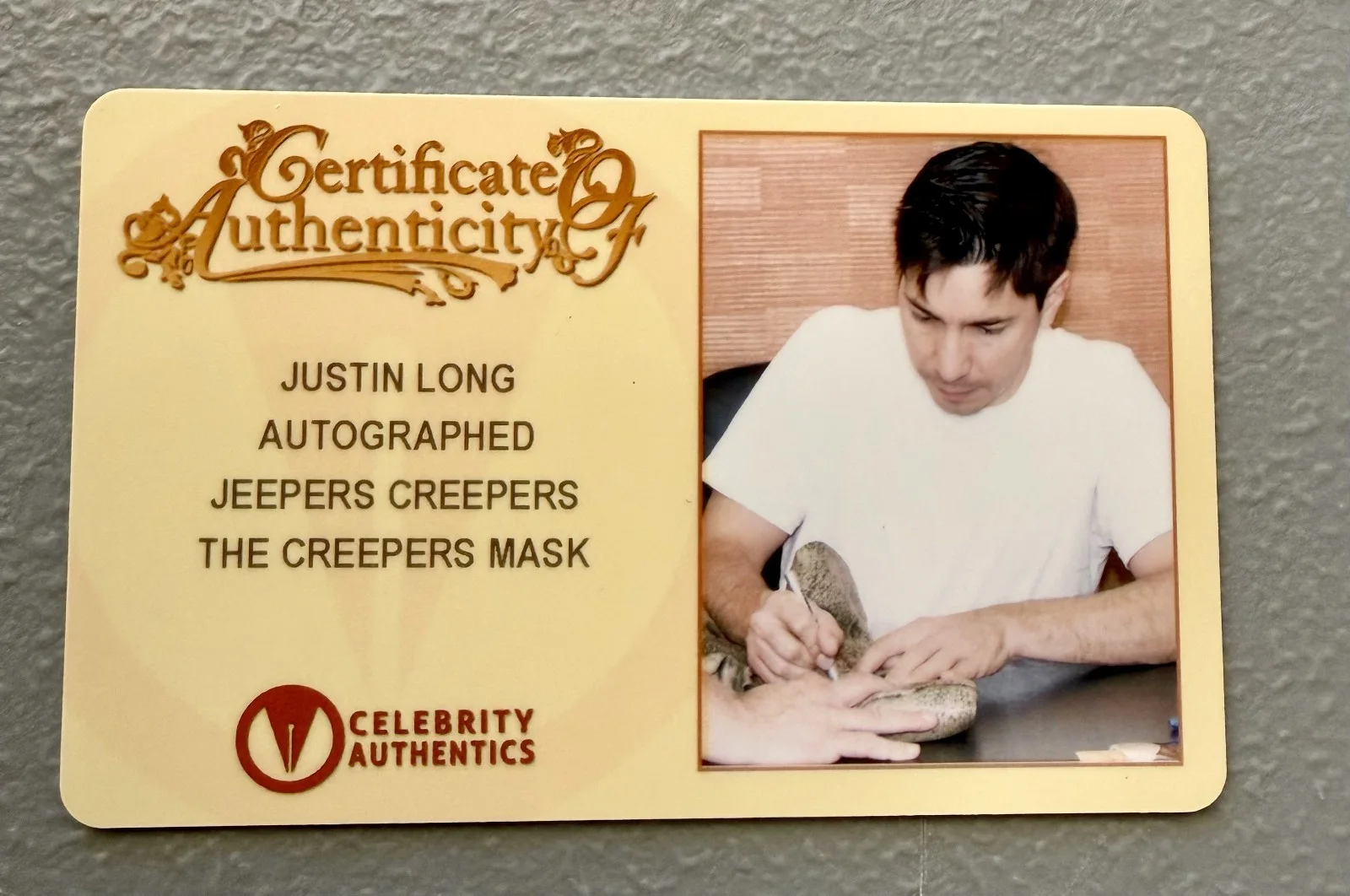 Justin Long — Jeepers Creepers Justin Long signed Trick or Treat Studios Creeper mask COA, изображение 3