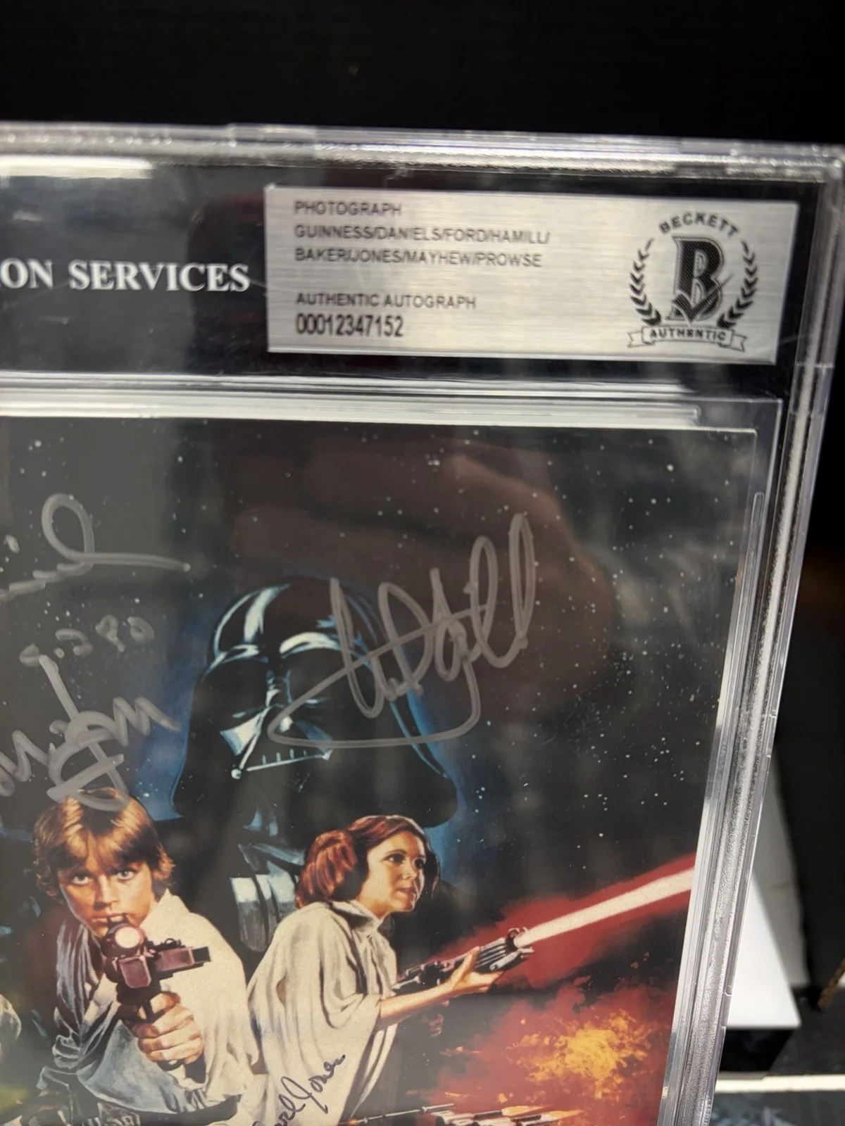 BGS Slab Authentic 8x10 Signed Postcard STAR WARS FORD HAMILL A. GUINNESS Auto, image 3