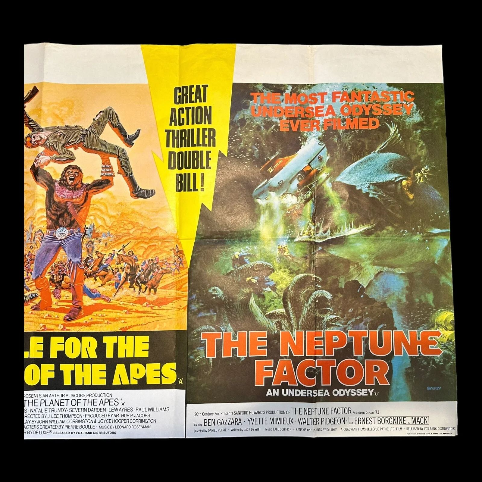 ORIGINAL 1973 BATTLE FOR THE PLANET OF THE APES / THE NEPTUNE FACTOR FILM POSTER, изображение 3
