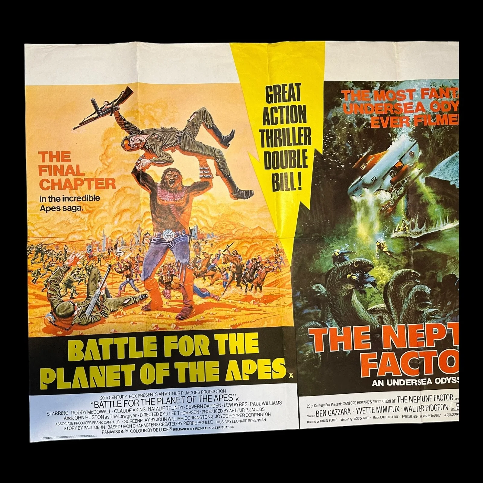 ORIGINAL 1973 BATTLE FOR THE PLANET OF THE APES / THE NEPTUNE FACTOR FILM POSTER, изображение 4