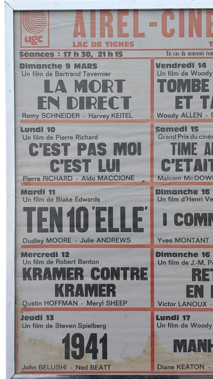 1979 French Cinema Listings Poster - 1941, Ten, Death Watch Etc Framed Tignes, изображение 2