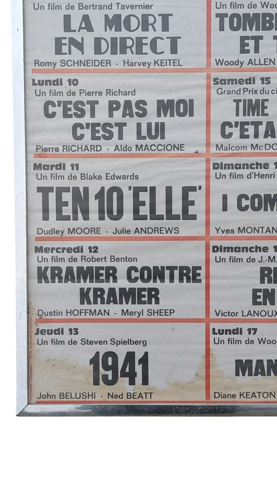 1979 French Cinema Listings Poster - 1941, Ten, Death Watch Etc Framed Tignes, изображение 4