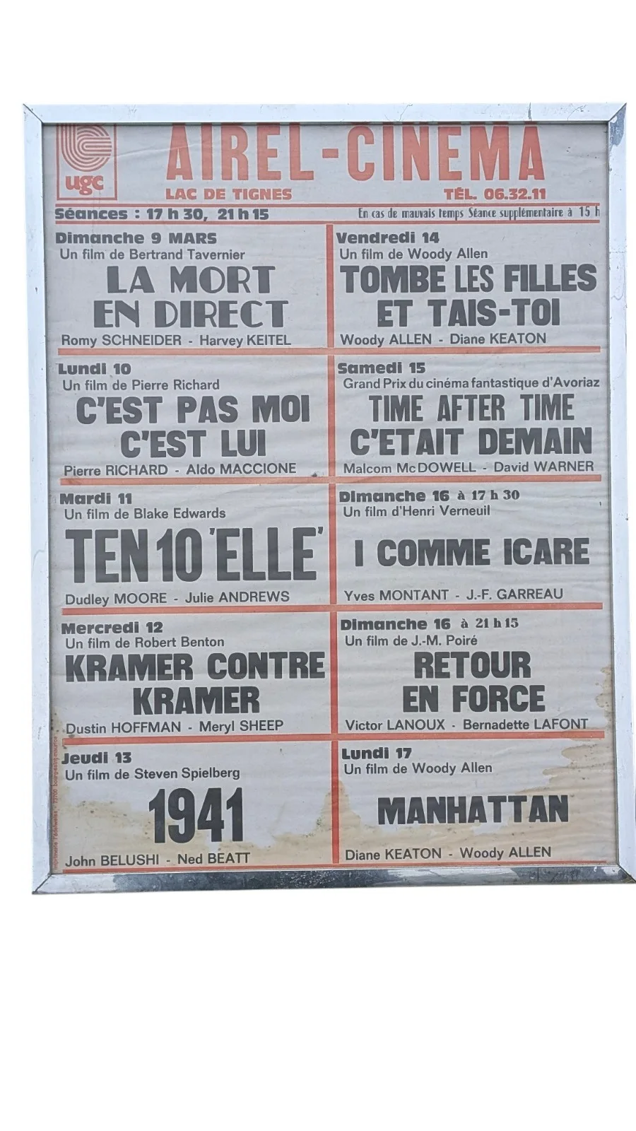 1979 French Cinema Listings Poster - 1941, Ten, Death Watch Etc Framed Tignes, изображение 5