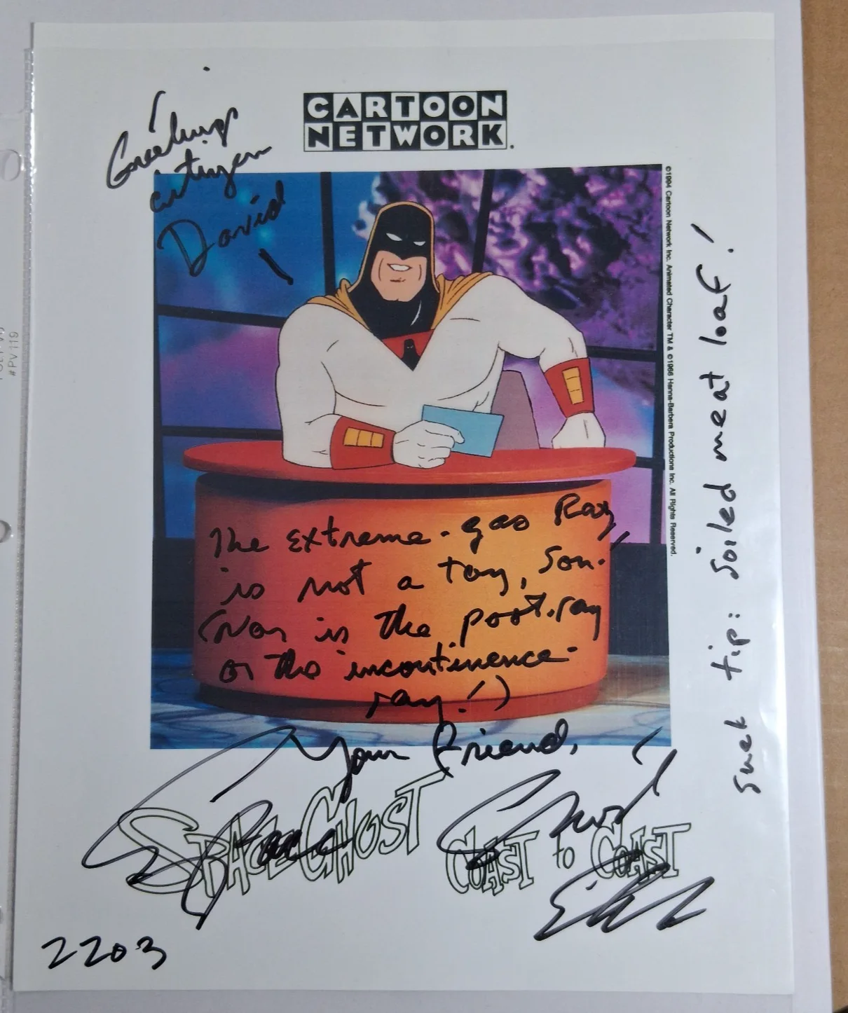 George Lowe — George Lowe Signed 8x10 – Space Ghost Coast to Coast – Personalized to David, image 2