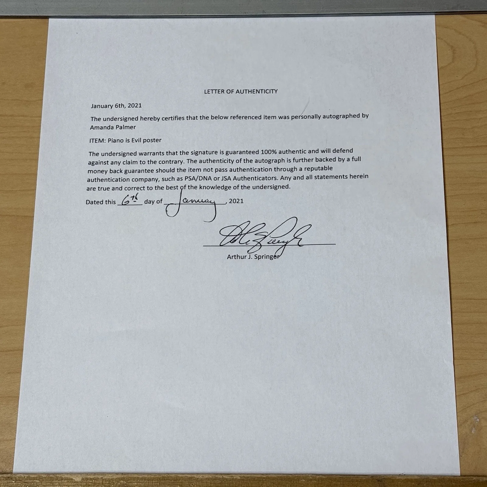AMANDA PALMER Signed Piano Is Evil Poster 18x24 Autographed + COA / LOA Rare, image 2