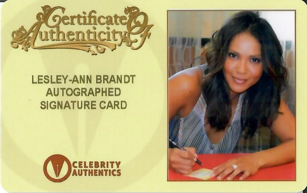 Lesley-Ann Brandt — Lesley-Ann Brandt Autographed 3x4 Signed Legendary Cuts Card w/ CA CoA & FSD, изображение 3