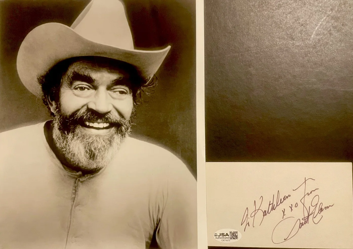 Jack Elam — Jack Elam Autographed 3x5 Index Card With Vintage 8x10 Photo JSA Certified