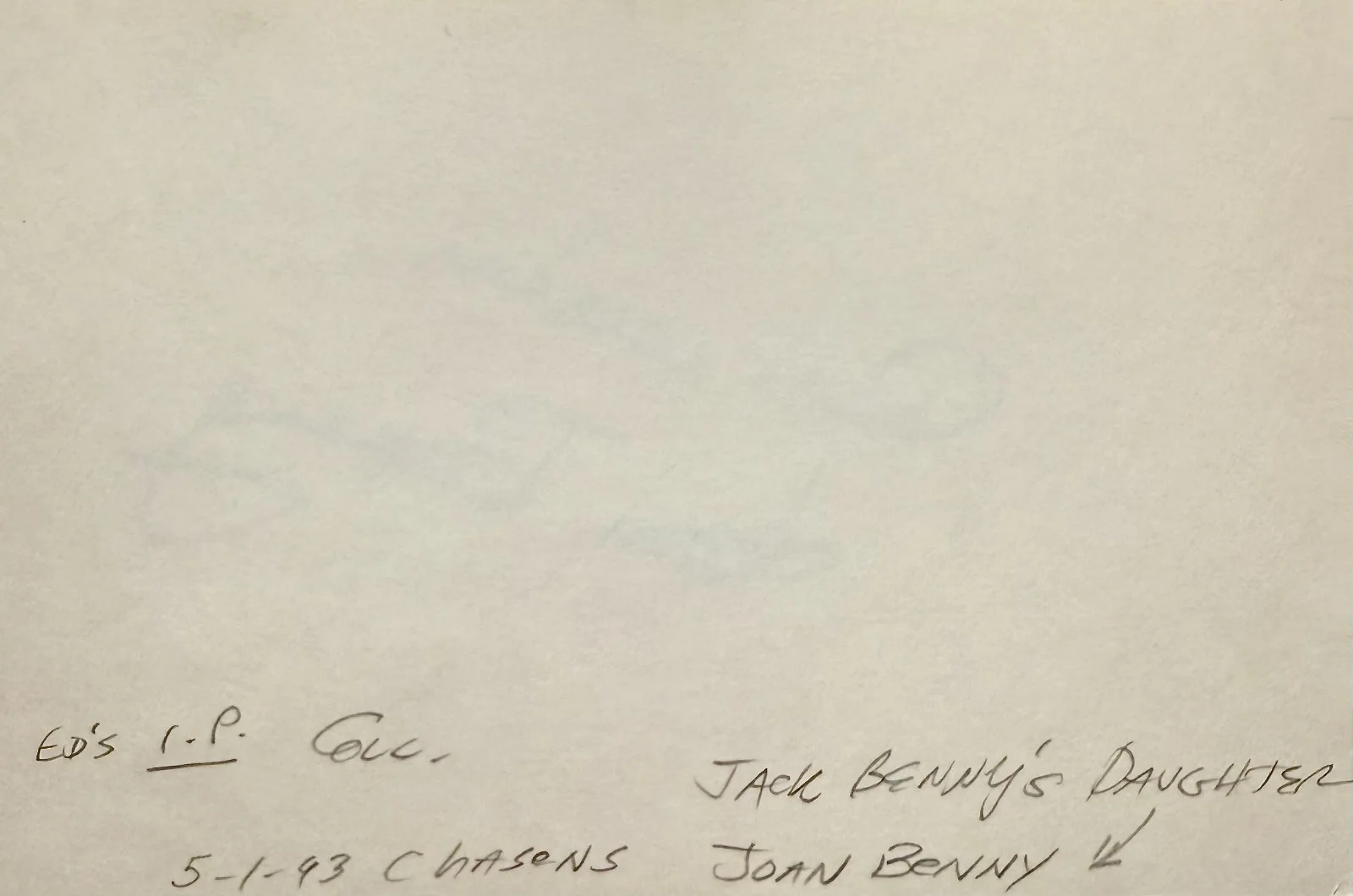 Joan Benny — JOAN BENNY Signed Autograph 4x6 INDEX CARD The Joey Bishop Show Jack Benny Show, изображение 2