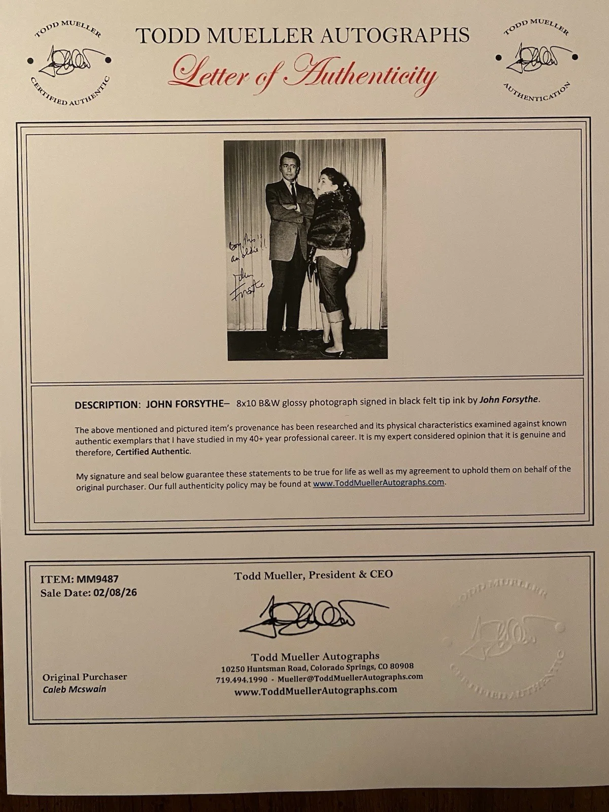 John Forsythe — John Forsythe Signed Autographed Photo With COA Bachelor Father NICE INSCRIPTION, изображение 4