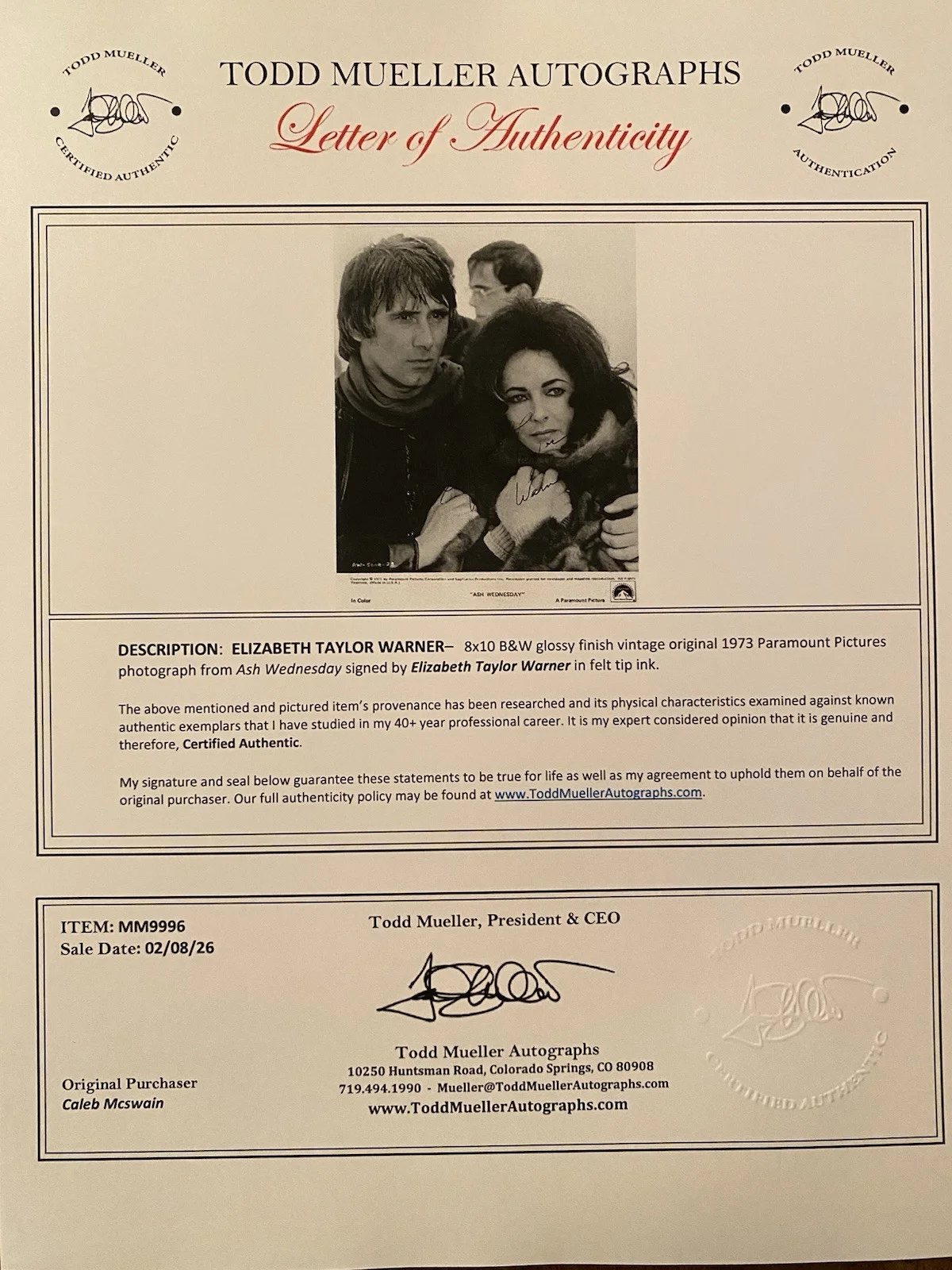 Elizabeth Taylor — Elizabeth Taylor Signed Autographed 8x10 Photo With COA Ash Wednesday RARE, image 4