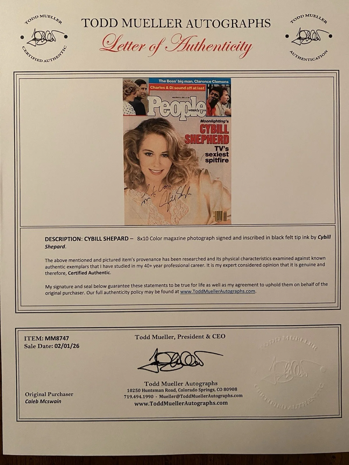 Cybill Shepherd — Cybill Shepherd Signed Autographed People Magazine With COA Moonlighting, image 4
