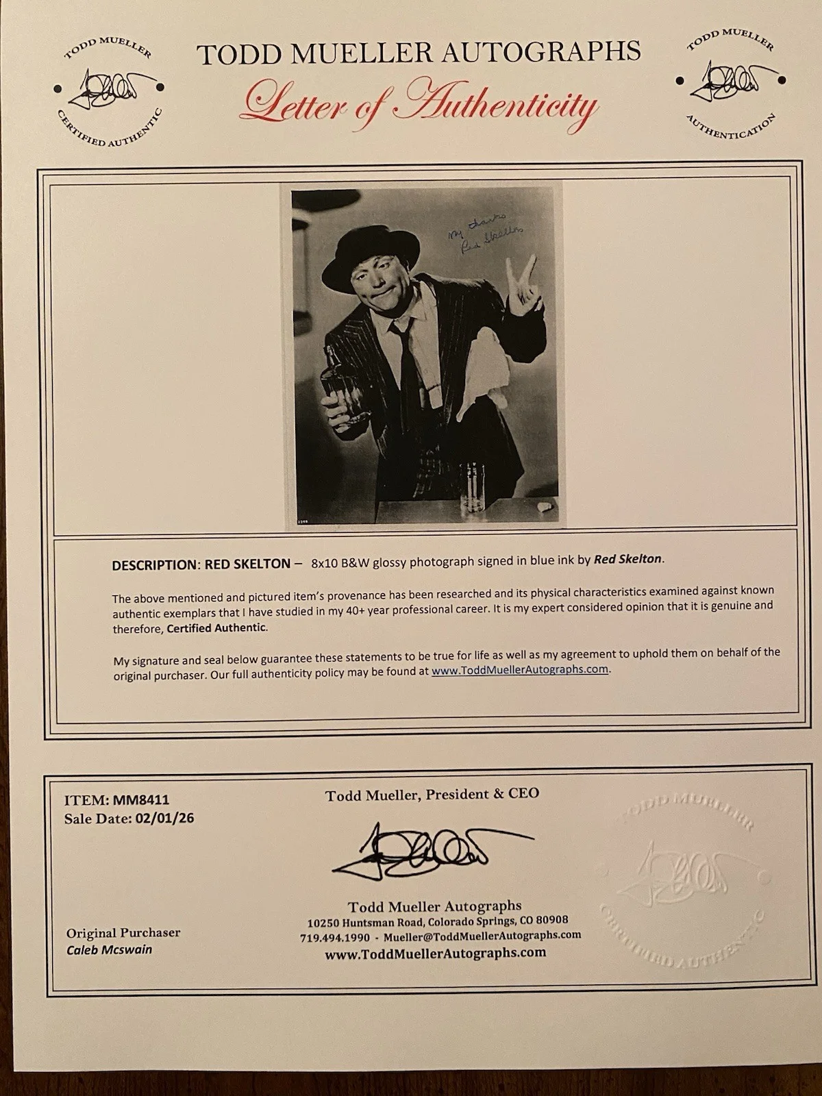 Red Skelton — Red Skelton Signed Autographed Photo With COA The Red Skelton Show, image 4