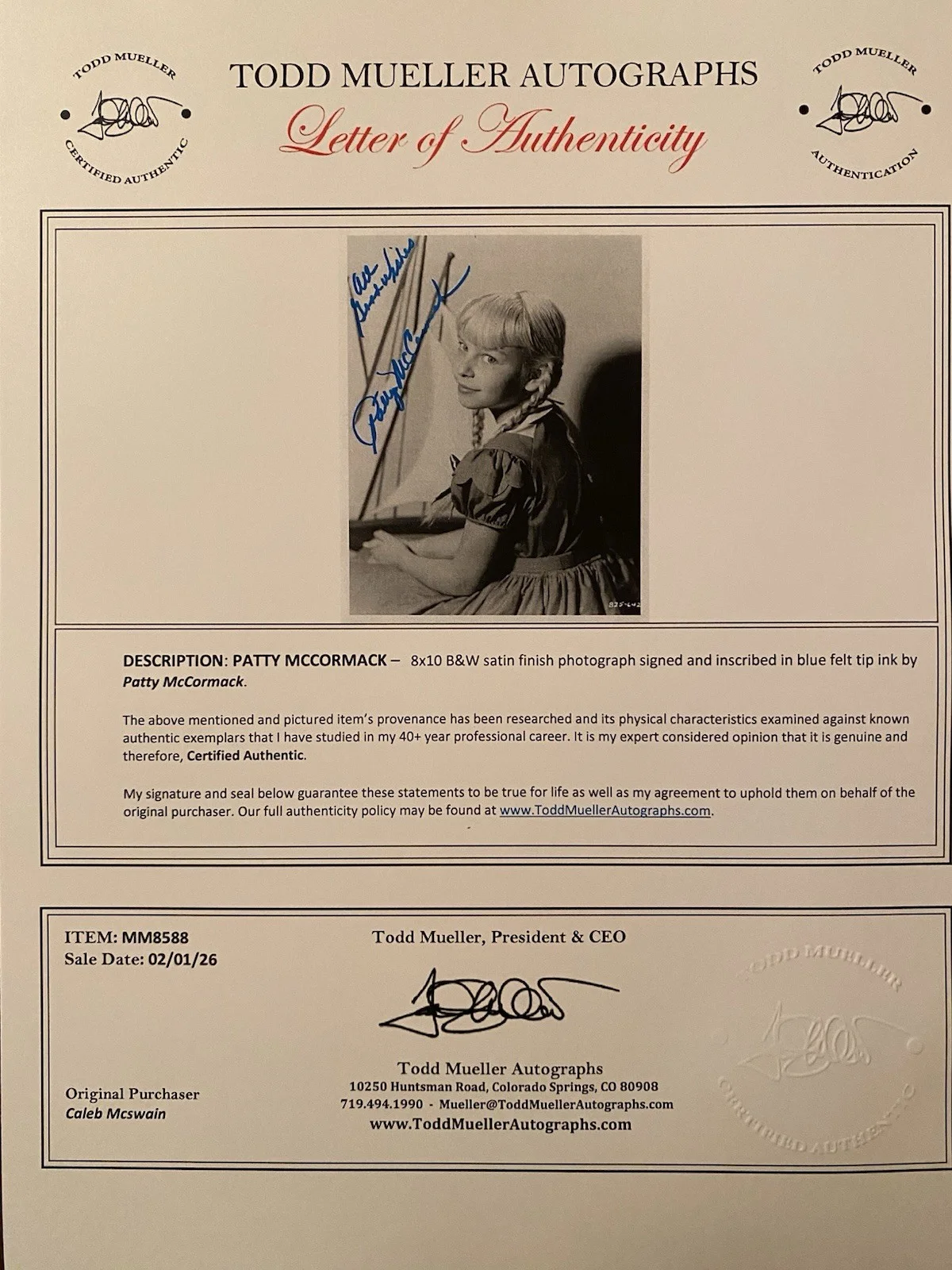 Patty McCormack — Patty McCormack Signed Autographed 8x10 Photo With COA The Bad Seed, image 4